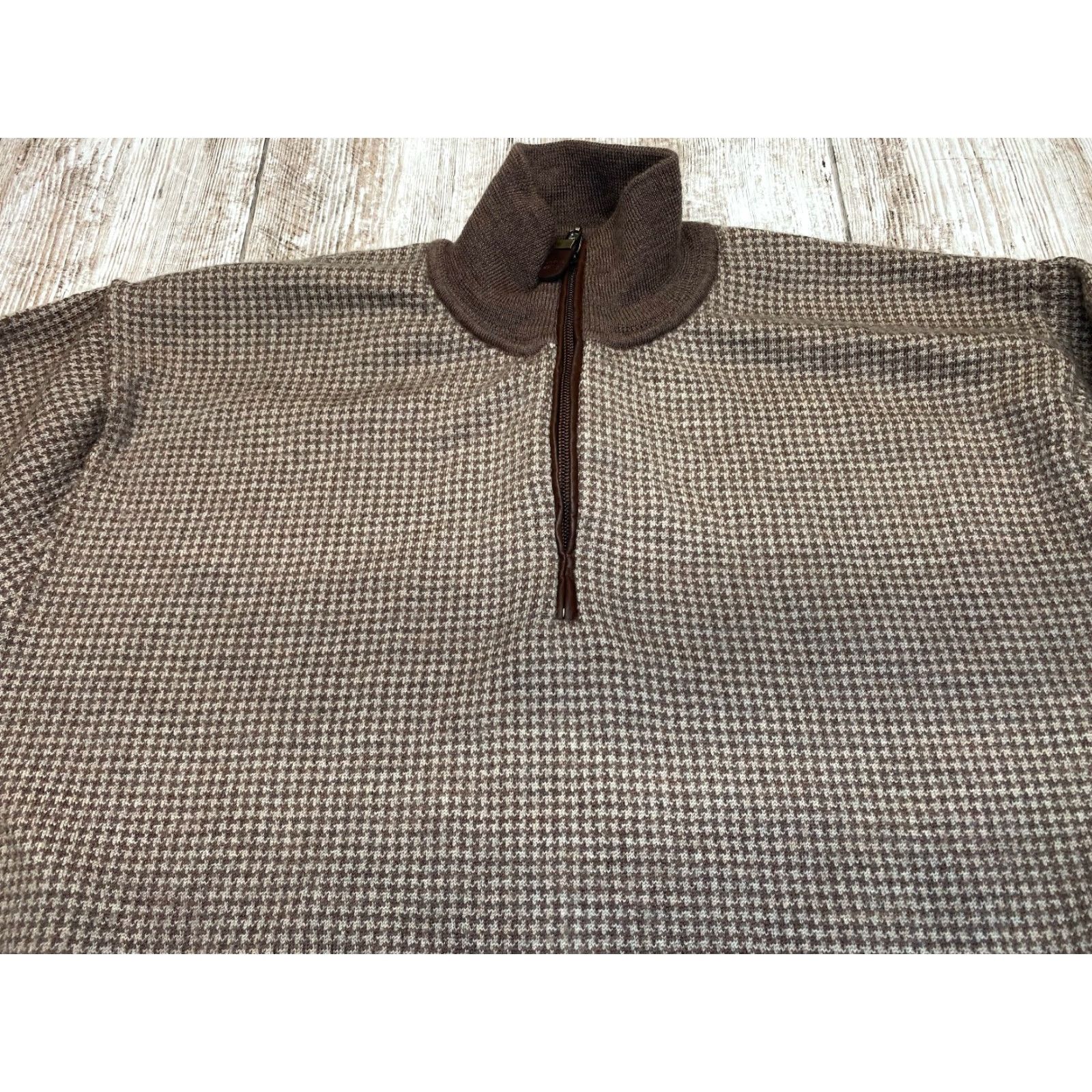 Orvis VINTAGE Orvis 1/4 Zip Sweater 100% Merino Wool Brown 2XL Men's Golf Houndstooth Size US XXL / EU 58 / 5 - 5 Thumbnail