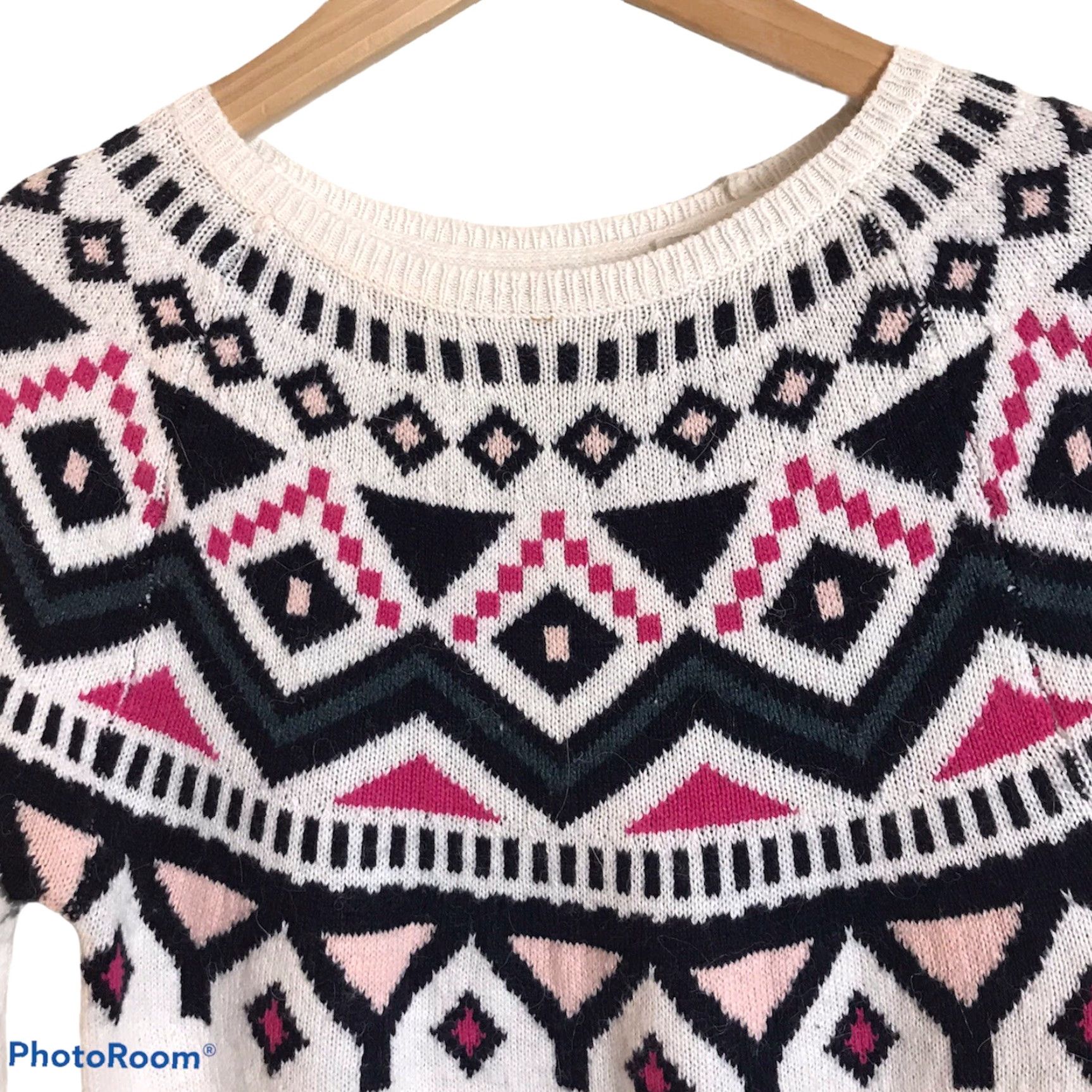 H&M H&M LOGG Sweater Womens XS Fair Isle Knit Pullover LightWeight Alpaca Ivory Pink Blue Casual Wool Blend Knit Size XS / US 0-2 / IT 36-38 - 3 Thumbnail