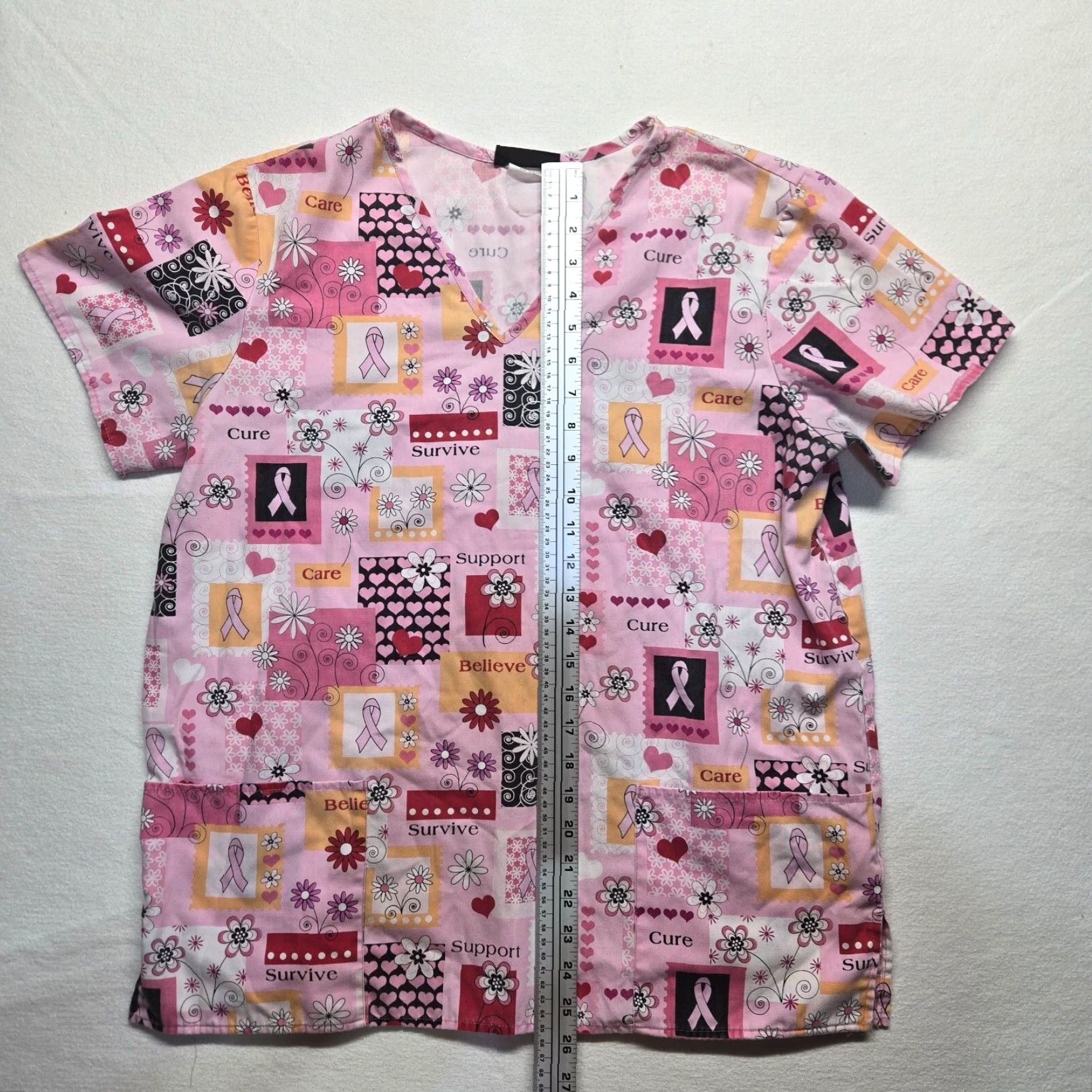 Cherokee Cherokee Pink Ribbon V Neck Scrub Top Women's Adult Large Pink Cotton Blend Medical Size US L / EU 52-54 / 3 - 5 Thumbnail