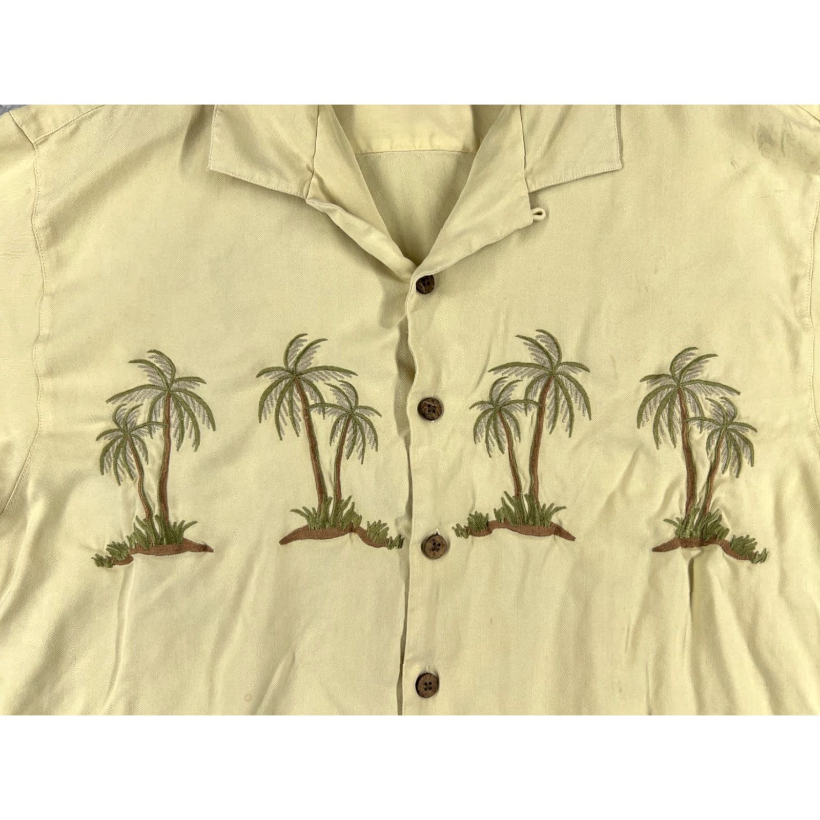 Vintage Tiki Classics Shirt Men XL Yellow Palm Tree Embroidered 100% Silk Resort Aloha Hawaiian Floral Button-Up Casual Size US XL / EU 56 / 4 - 6 Thumbnail