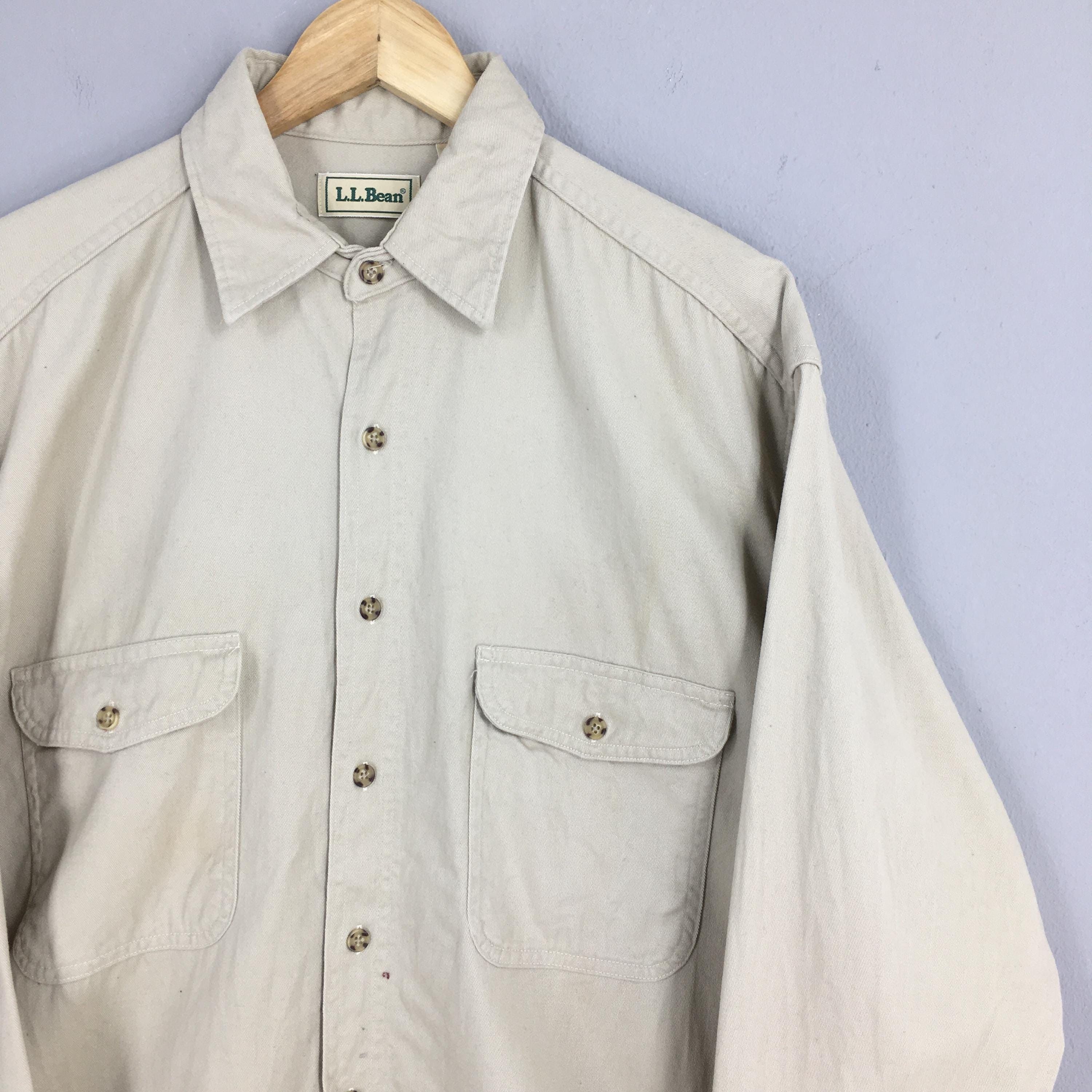 L.L. Bean × Vintage Vintage 90s LL Bean Flannel Plain Beige Shirt Mens Medium Size US M / EU 48-50 / 2 - 2 Thumbnail