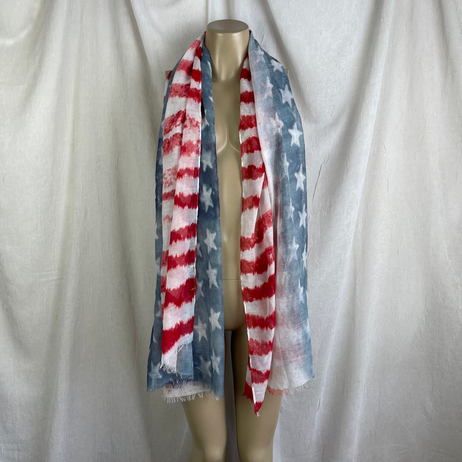 Other American Flag Sheer Scarf Raw Edge USA 4th of July Patriotic Size ONE SIZE - 3 Thumbnail