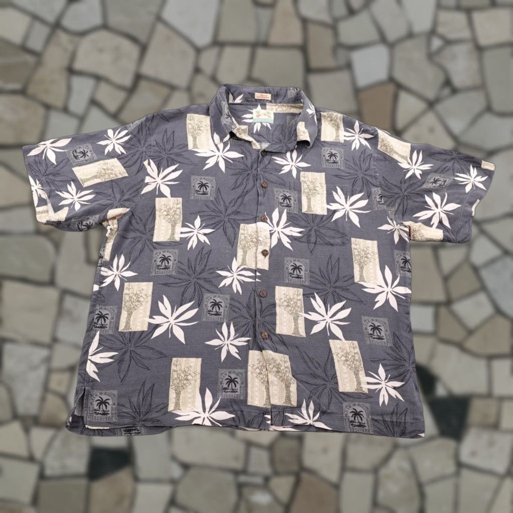 Reyn Spooner Reyn Spooner Shirt Mens XL Gray Hawaiian Aloha Palm Floral Silk Jacquard Camp Size US XL / EU 56 / 4 - 1 Thumbnail