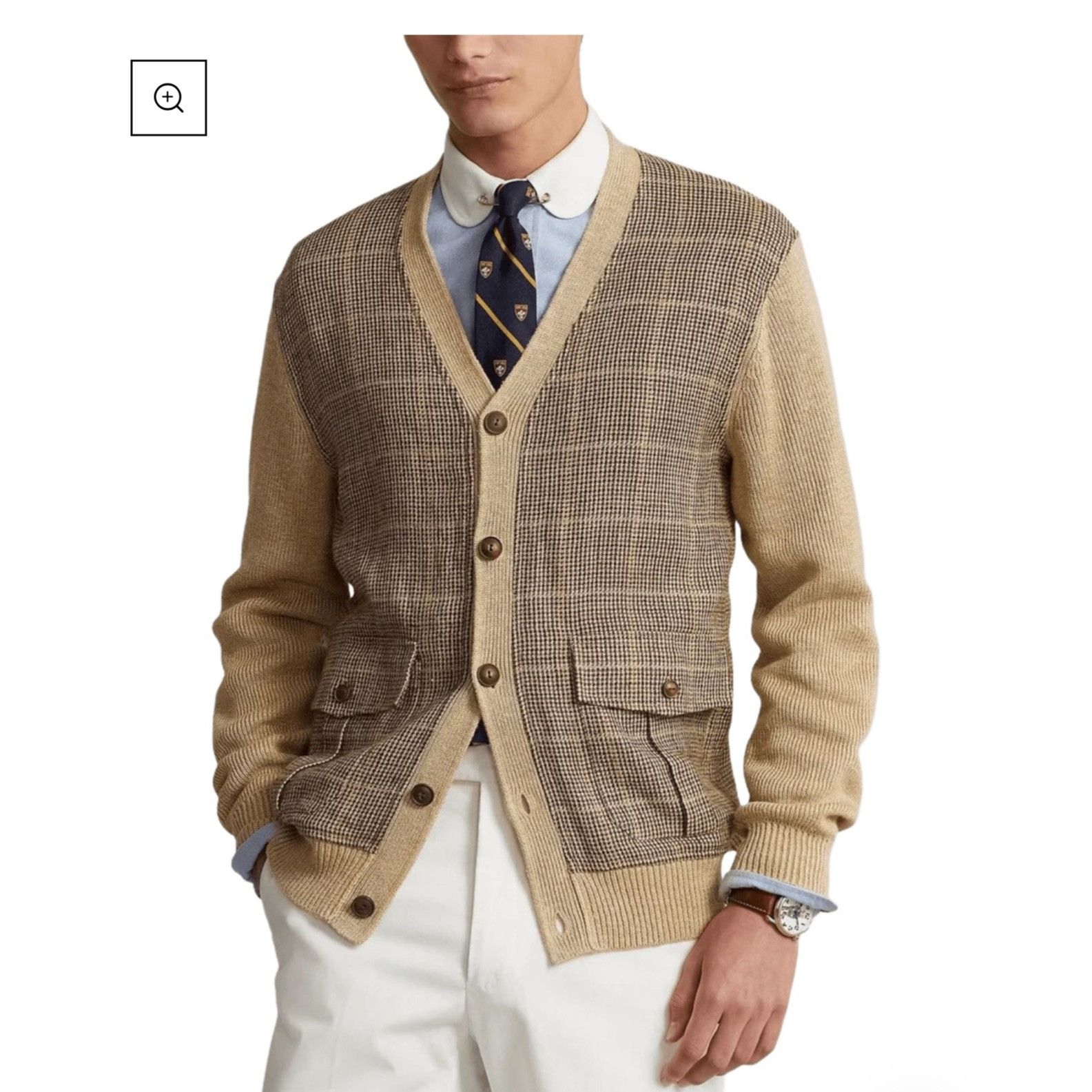 Ralph Lauren RALPH LAUREN MEN'S GLEN PLAID PANELED LINEN-SILK CARDIGAN - Size US L / EU 52-54 / 3 - 1 Thumbnail