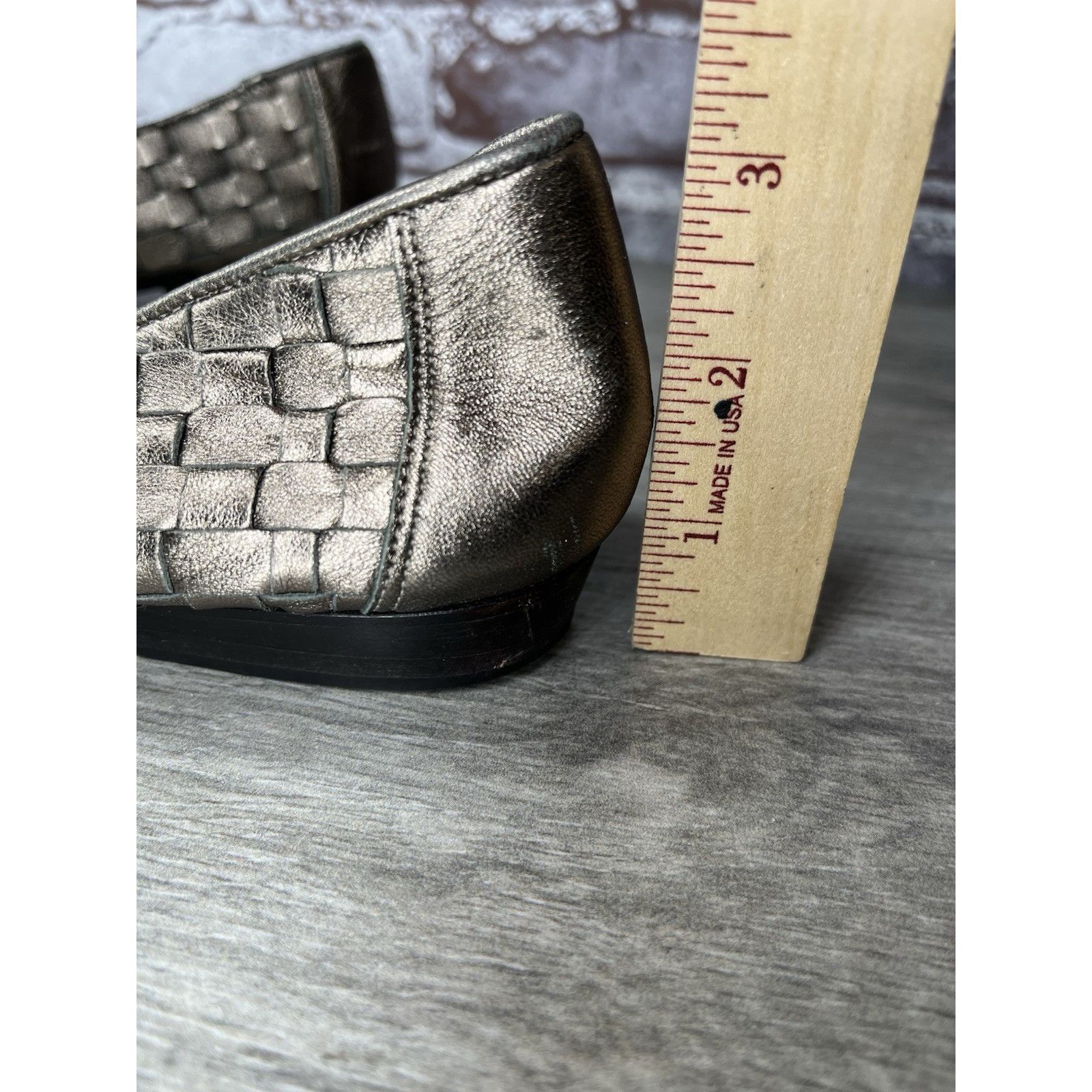 Santoni Rangoni Firenze Pewter Silver Leather Woven Weaves Flats Wom Size US 8.5 / IT 38.5 - 21 Thumbnail