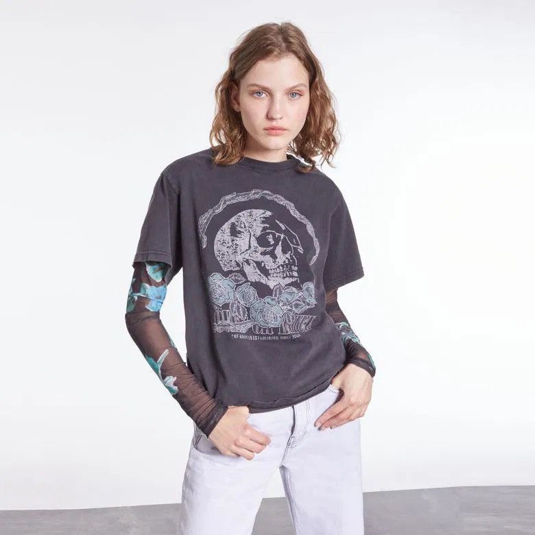 The Kooples The KOOPLES Garment Dyed Washed Gray/Black T-Shirt Size M / US 6-8 / IT 42-44 - 12 Thumbnail