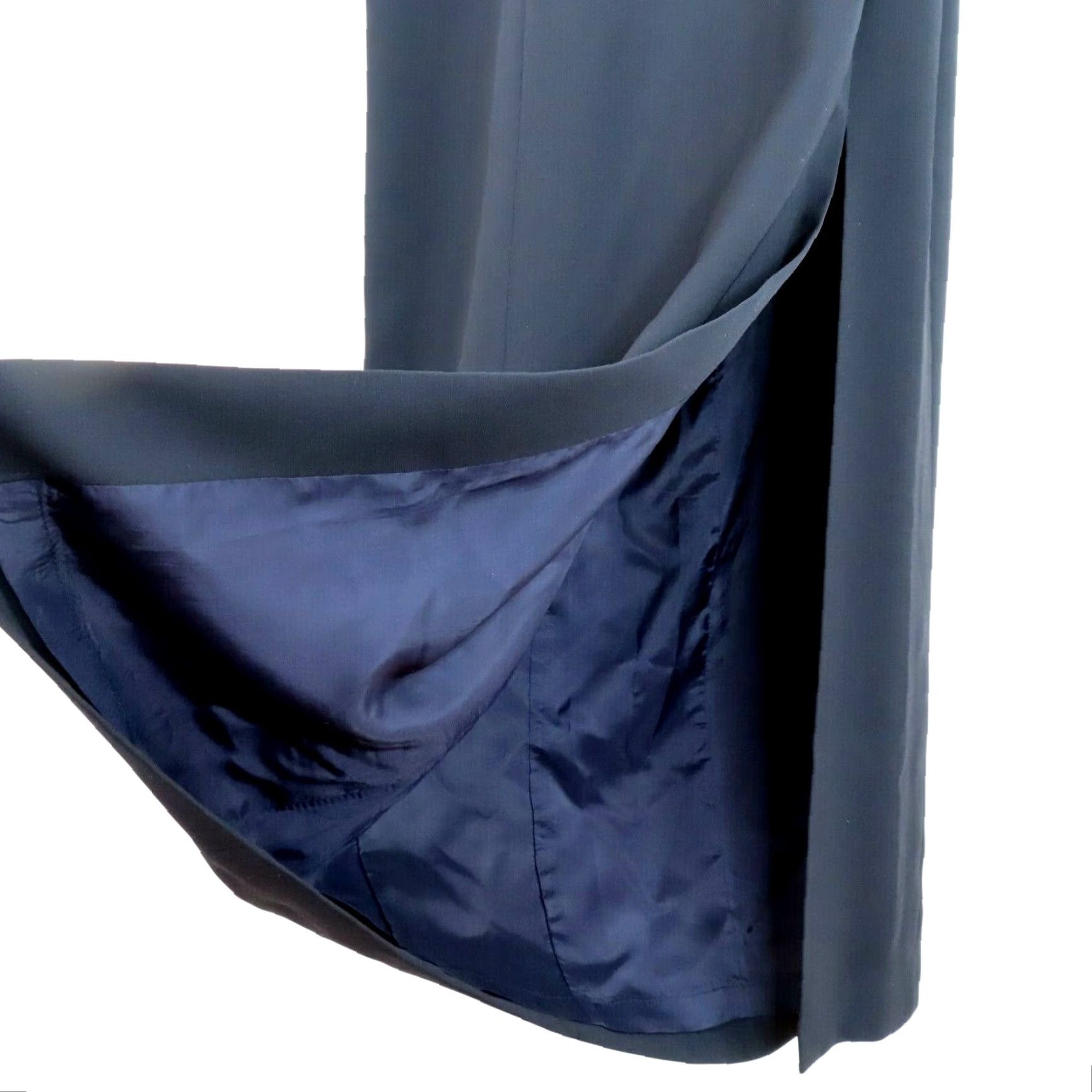 Vintage Tahari Womens 6 Dark Blue Sleeveless Keyhole Neck Side Slit Long Sheath Gown Dress Size M / US 6-8 / IT 42-44 - 3 Thumbnail