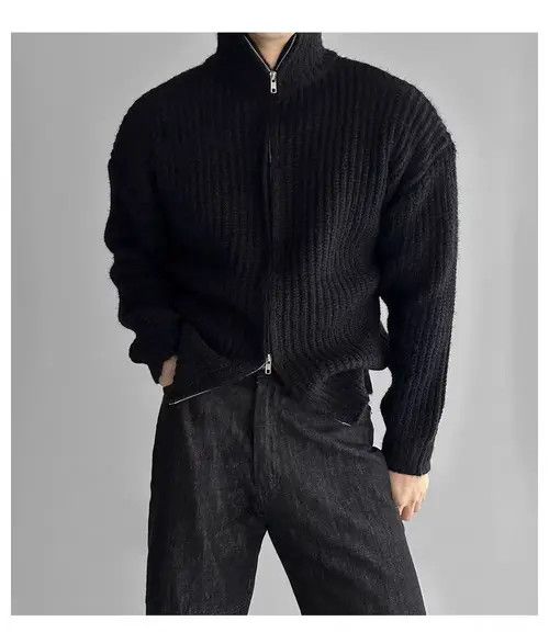Japanese Brand Vintage Double Zipper Black L Knit Stand-Up Jacket Coat Size US L / EU 52-54 / 3 - 3 Thumbnail