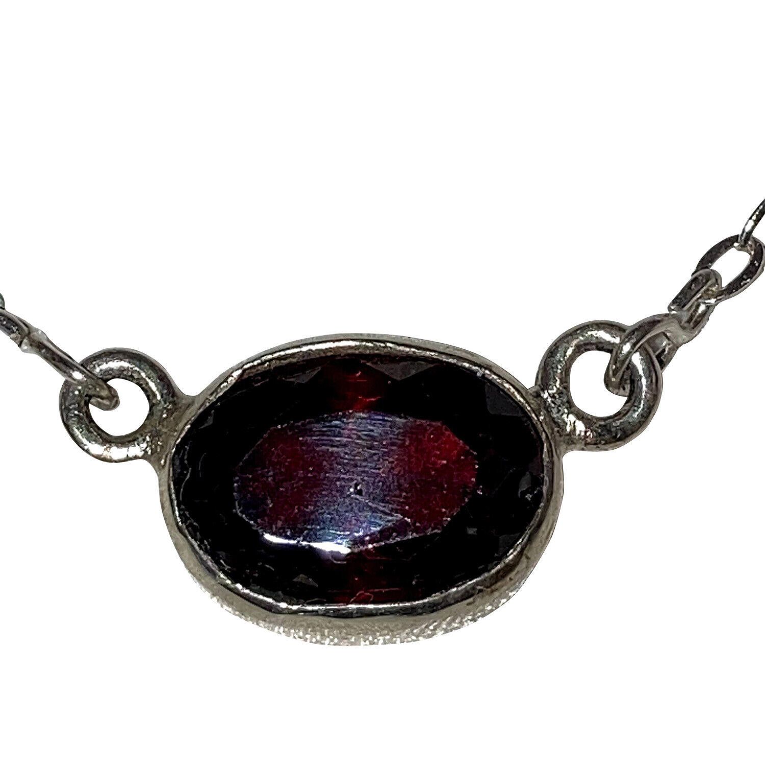 Handmade Silver HandMade Bezel Set Faceted Red Garnet Oval Necklace Size ONE SIZE - 1 Thumbnail