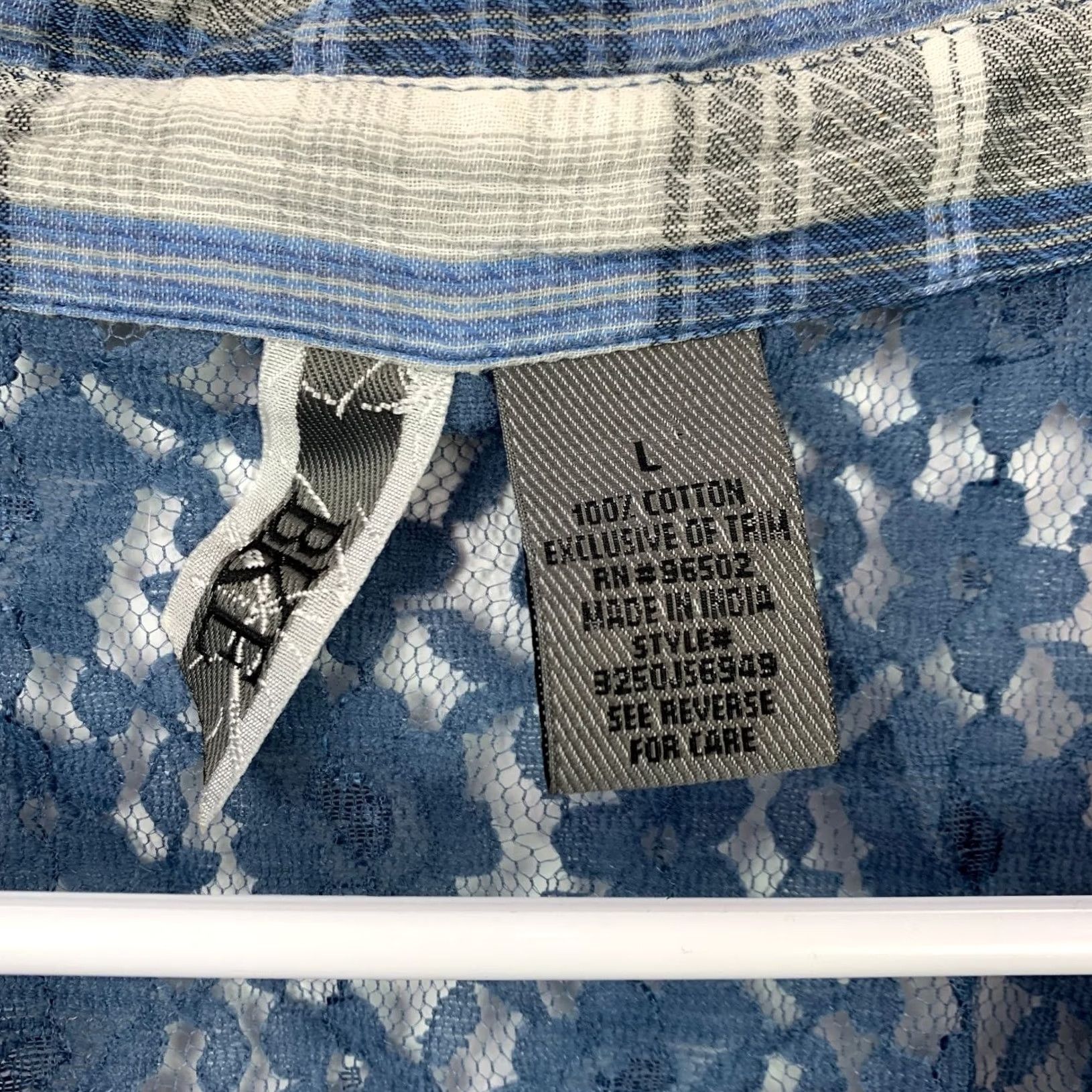 BKE VINTAGE BKE Shirt Boho Lace Cotton Plaid Button-Front Women's L Blue White Gray Size L / US 10 / IT 46 - 4 Thumbnail