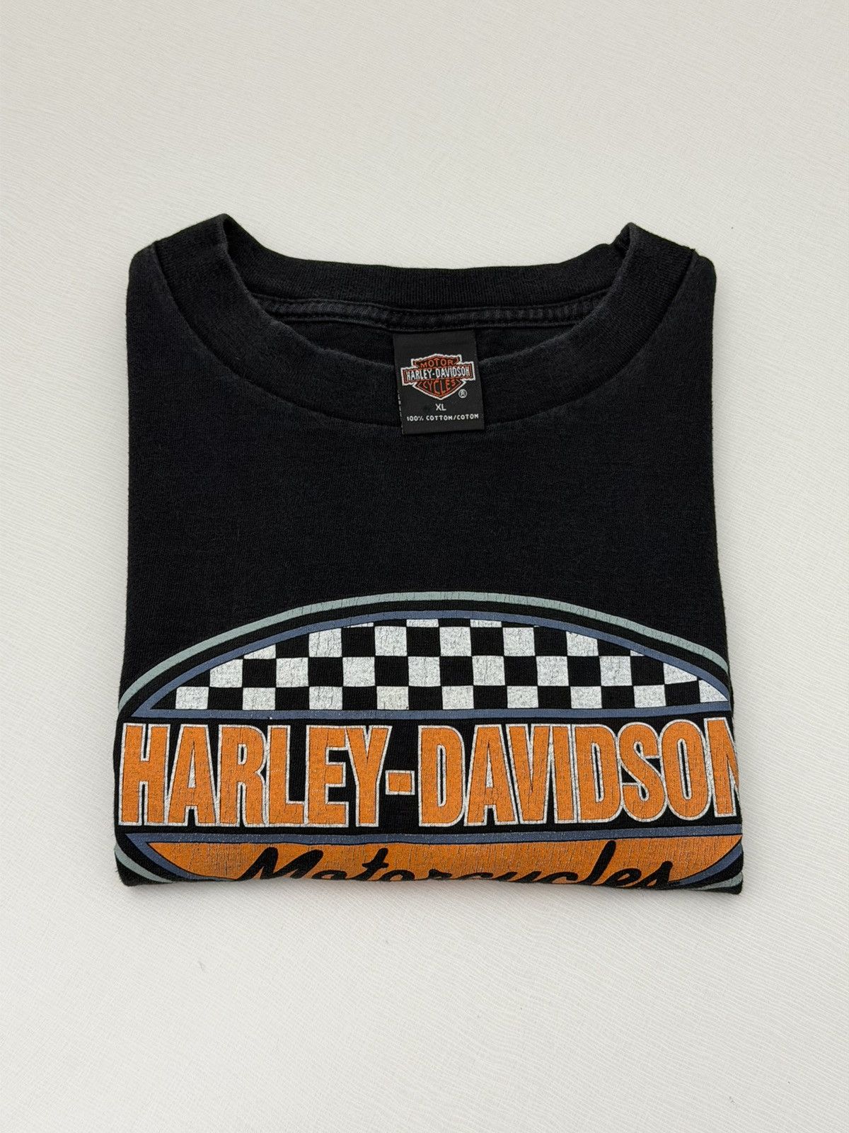 Harley Davidson Vintage 90s Harley-Davidson Checkered Flag 1998 Houston, TX Size US XL / EU 56 / 4 - 11 Thumbnail