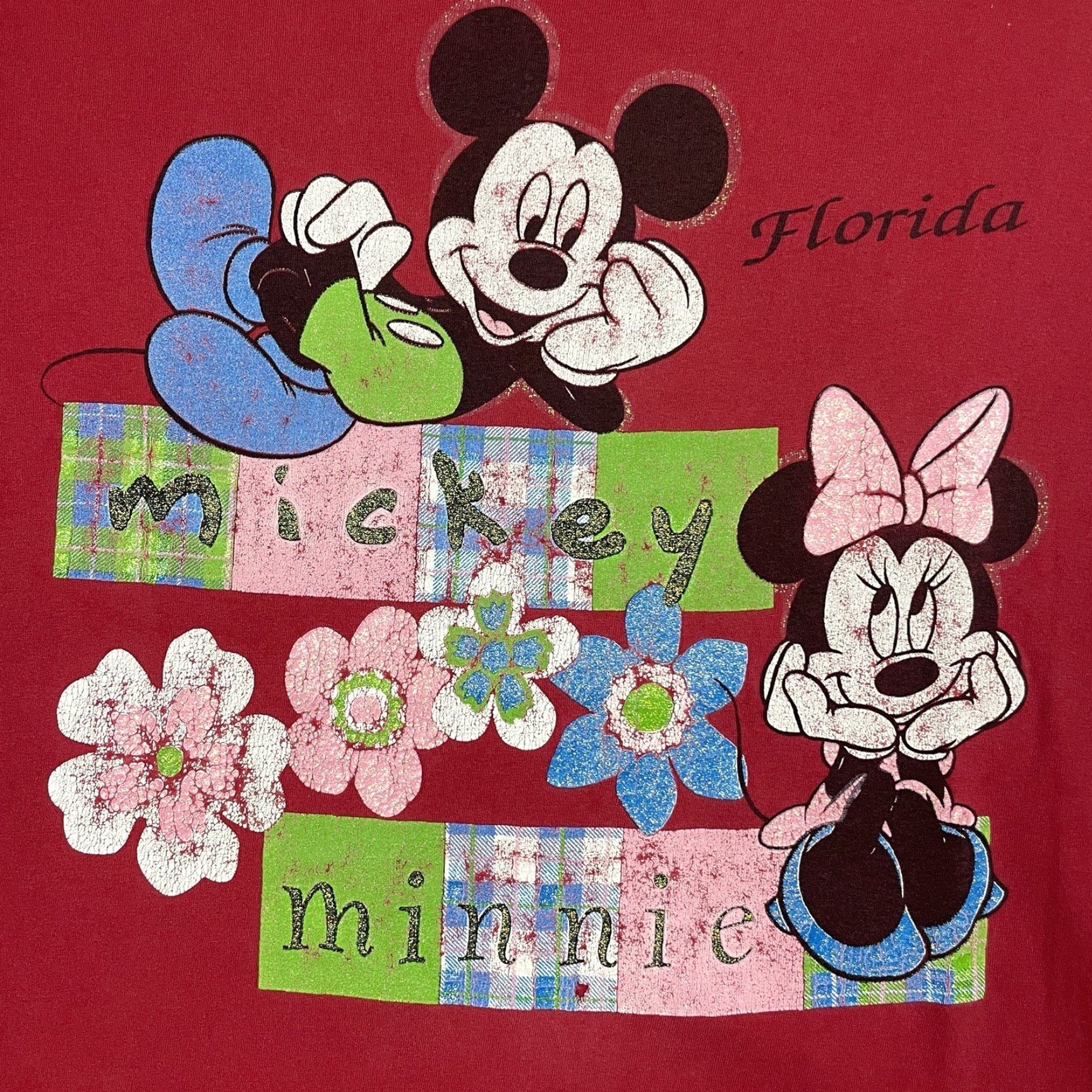 Disney VINTAGE Disney Mickey Minnie T-Shirt Crew Neck Short Sleeve Unisex Adults XL Red 1990s Graphic Print Cotton Made In USA Florida Size US XL / EU 56 / 4 - 4 Thumbnail