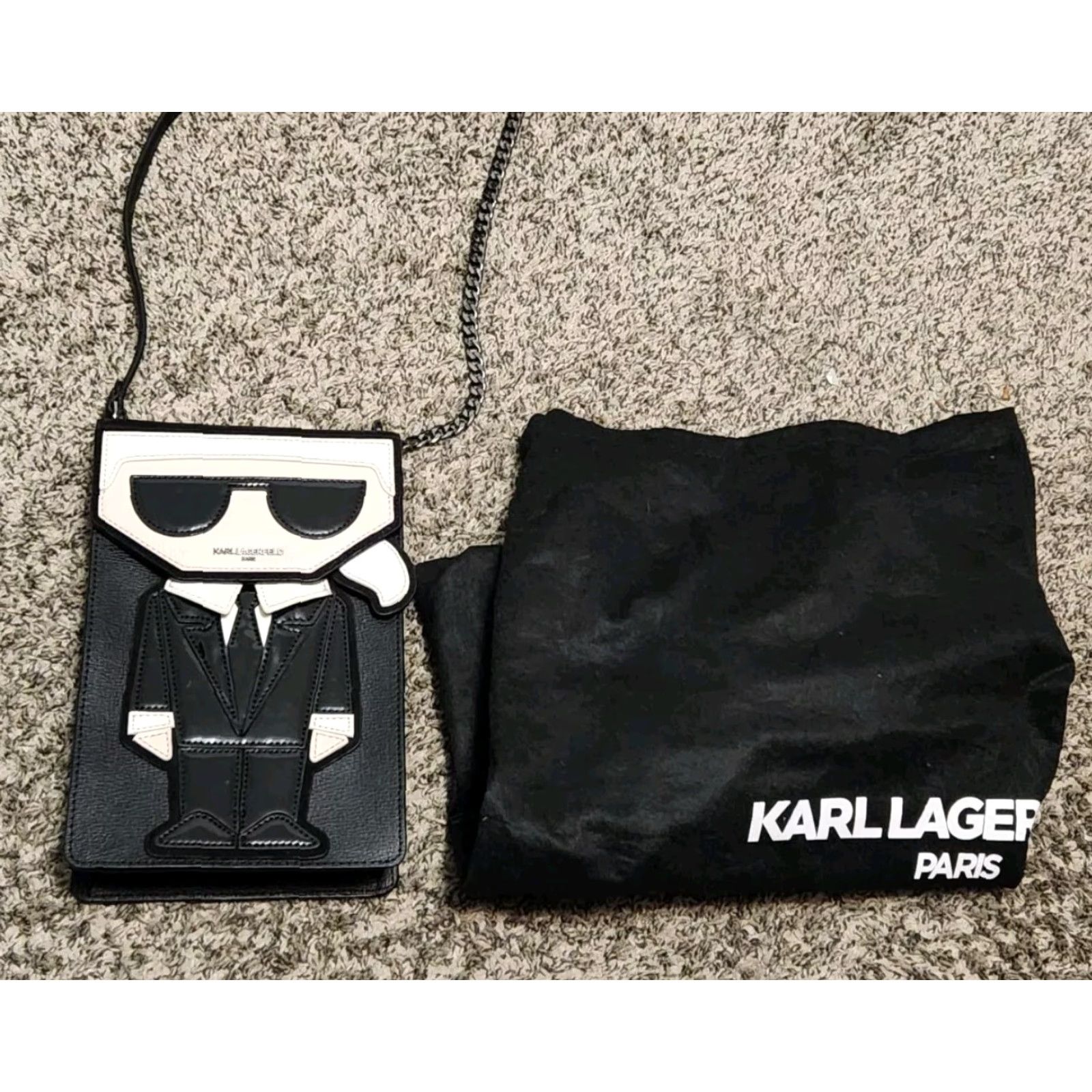 Karl Lagerfeld Karl Lagerfeld Paris Ikons Crossbody Small Bag Womens Black Logo Pattern Zip Faux Leather Adjustable Strap | Karl Lagerfeld | Women | Small | Black Size ONE SIZE - 2 Thumbnail