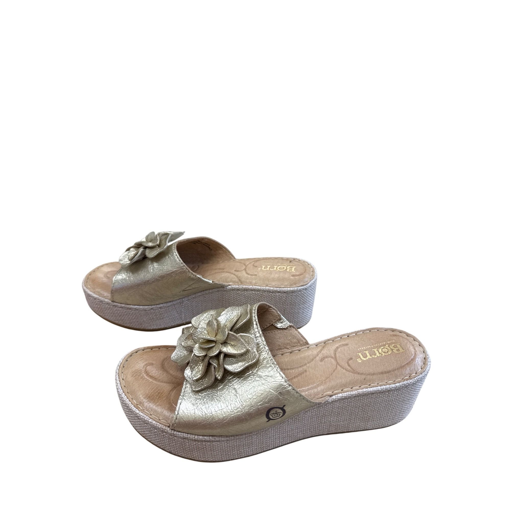 Born Born Womens Metallic Gold Floral Leather Wedge Sandals Size Size US 6 / IT 36 - 4 Thumbnail