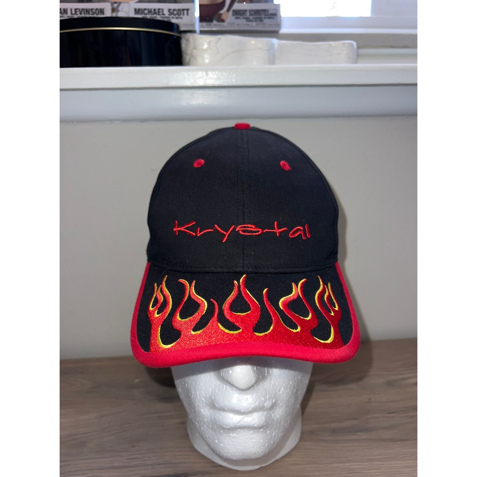 Vintage Krystal Hat Flaming Black Red Headwear Cap OS Size ONE SIZE - 1 Thumbnail
