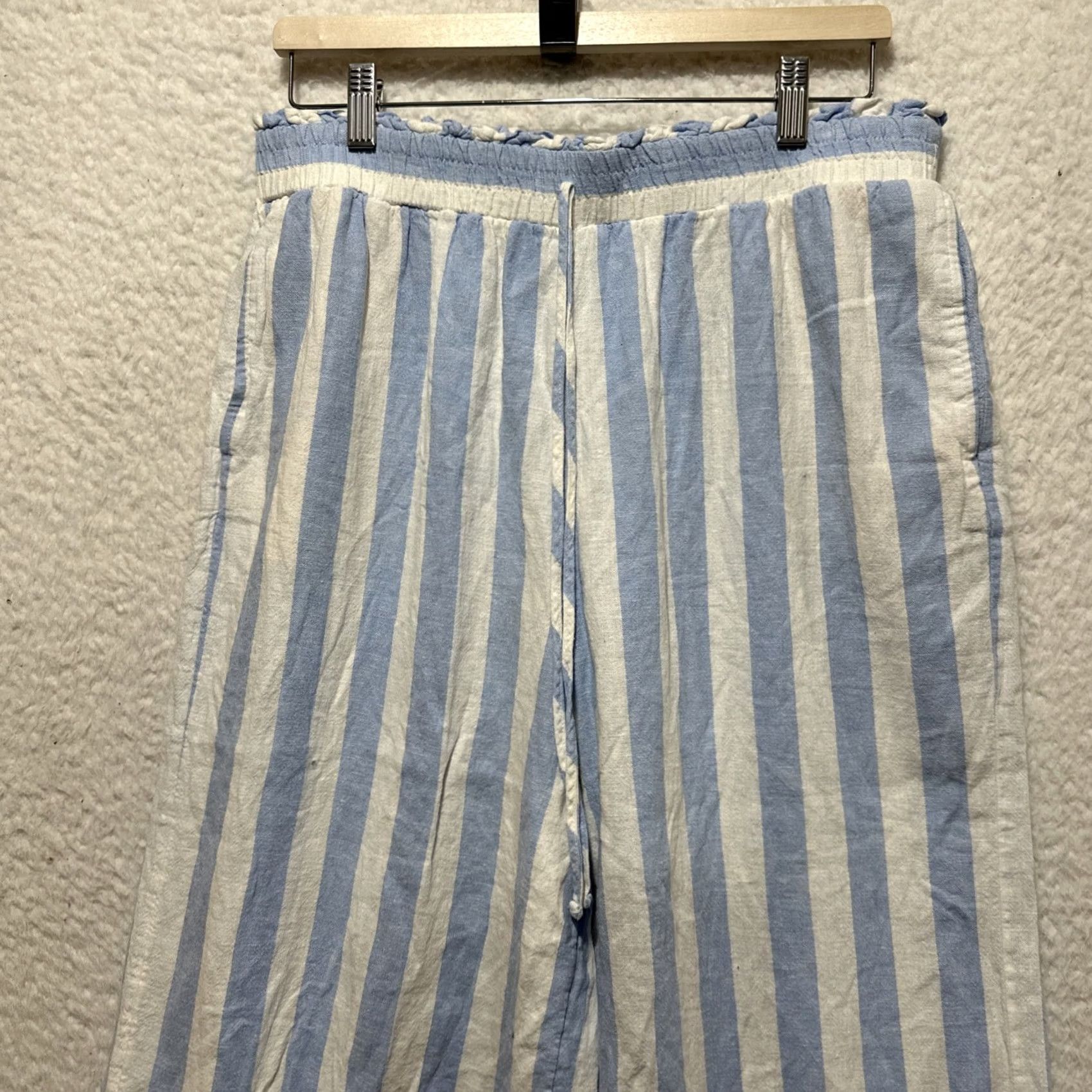 Vintage Lauren Conrad Pants Women’s Large Blue White Stripe Linen Wide-Leg Cropped (LC Lauren Conrad) Size 36" / US 14 / IT 50 - 4 Thumbnail