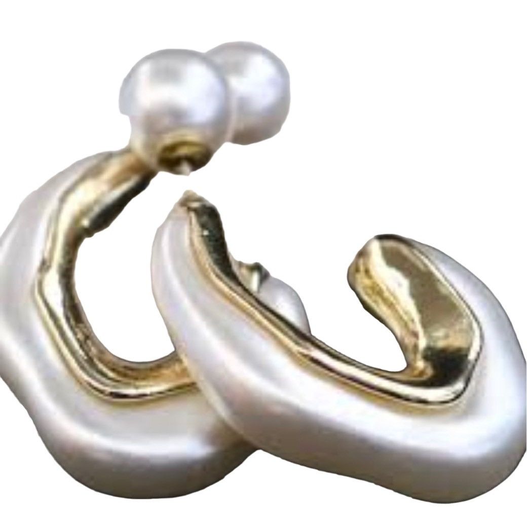 Vintage Abstract Pearl Hoop Earrings by Inahur Size ONE SIZE - 8 Thumbnail