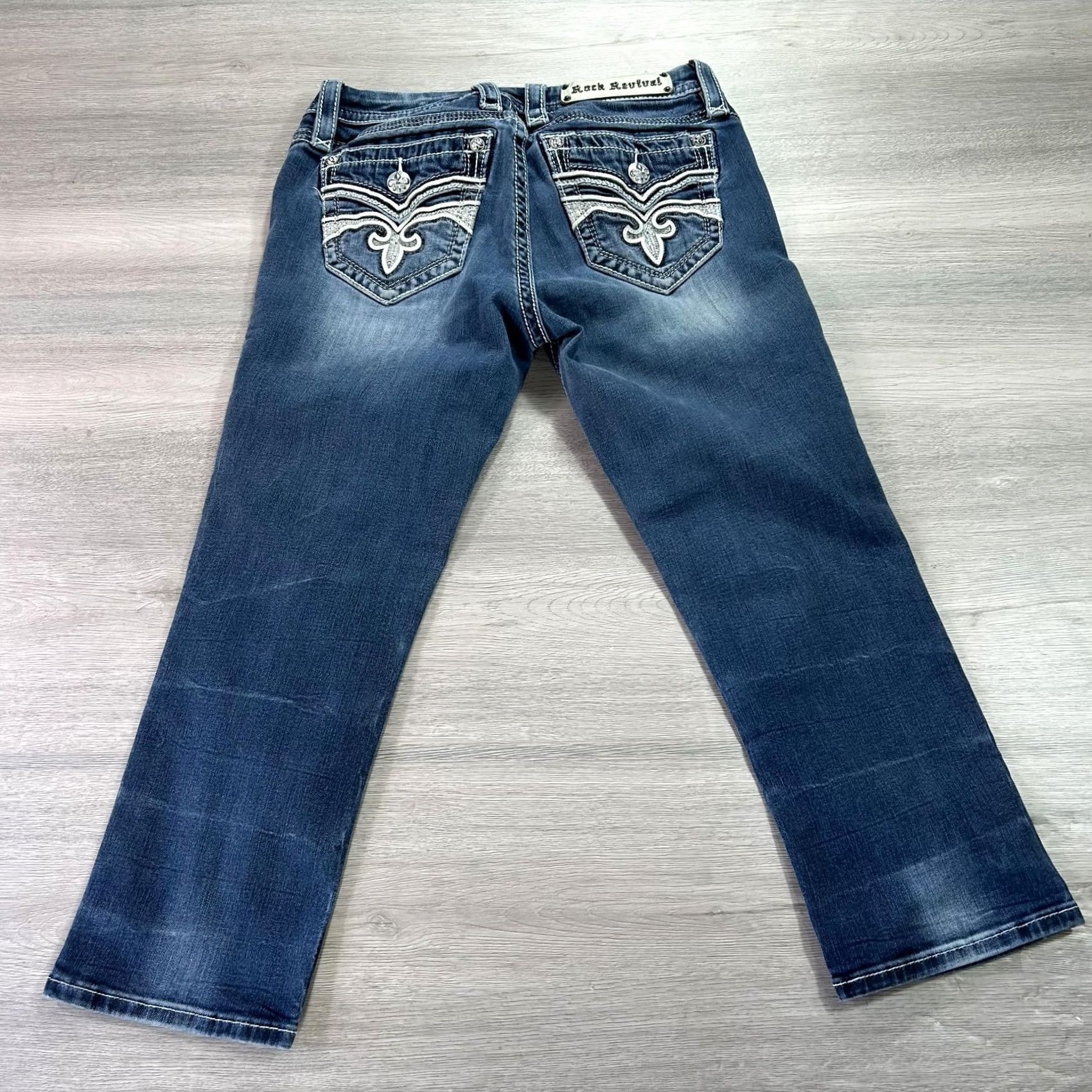 Vintage Rock Revival Jeans Womens 27 Blue Easy Crop Sukara EC3 Distressed Bootcut Denim Jeans Size 27" / US 4 / IT 40 - 2 Thumbnail