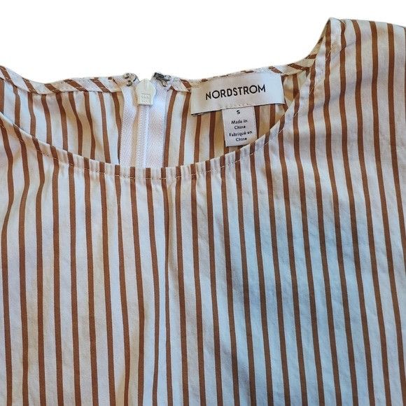 Nordstrom NORDSTROM Oversized Cap Sleeve Brown Stripe Blouse Size Smal Size S / US 4 / IT 40 - 2 Thumbnail