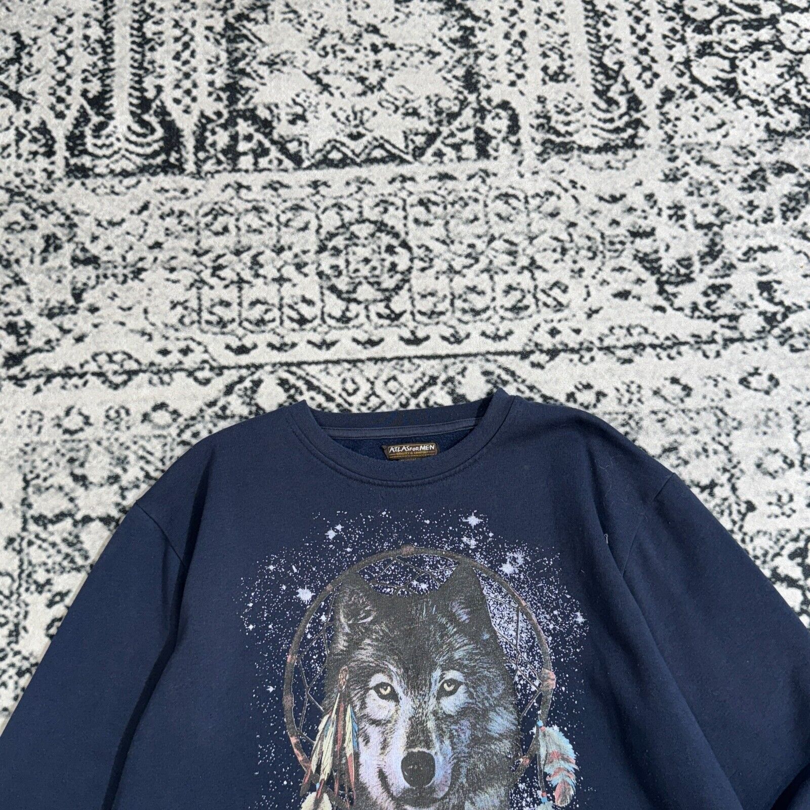 Vintage Vintage Unisex Navy Cotton Crewneck Size XL Wolf Travis 90s Size US XL / EU 56 / 4 - 5 Thumbnail