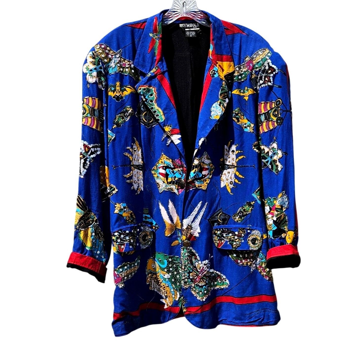 Vintage Symbol 2000 90s Beaded Soies Volantes Butterfly Blazer Rayon Size US L / EU 52-54 / 3 - 1 Thumbnail