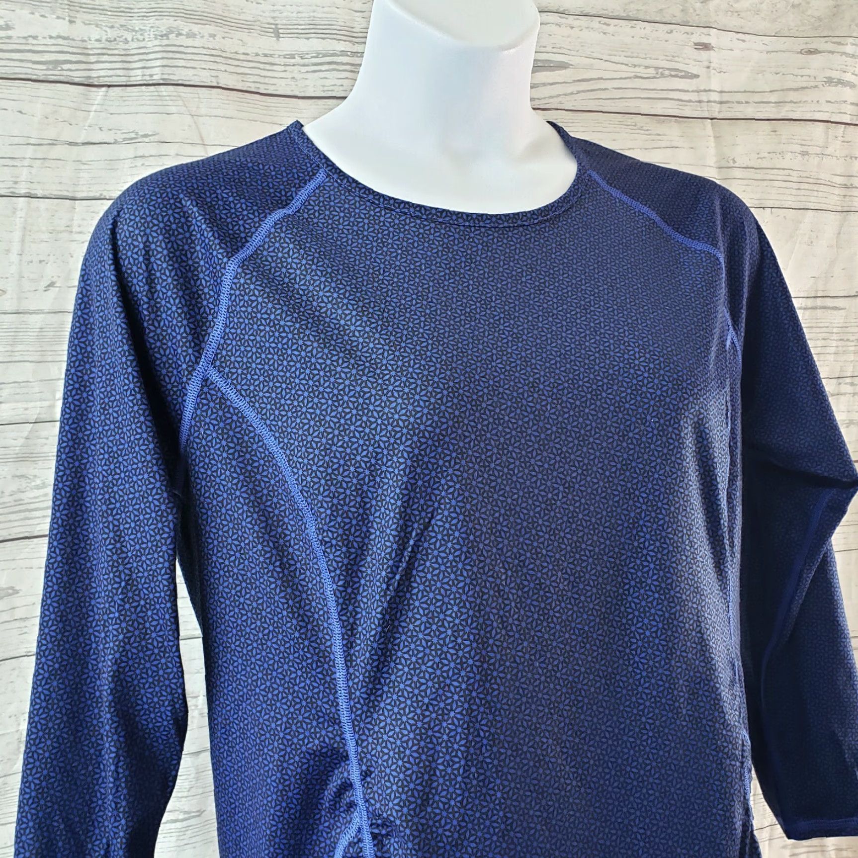 Lands' End Lands End Sport Womens Top 1X Blue Black Ruched Shirt Pullover Activewear Casual Size XL / US 12-14 / IT 48-50 - 2 Thumbnail