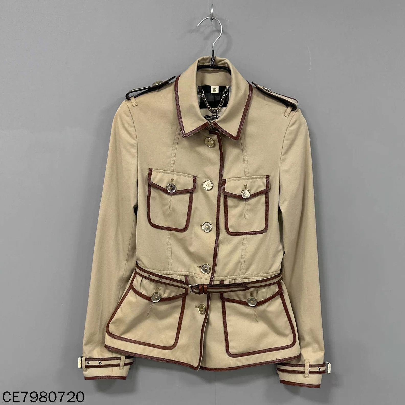 Burberry Burberry Khaki 4-Pocket Leather-Trimmed Jacket UK6 Size XS / US 0-2 / IT 36-38 - 1 Thumbnail