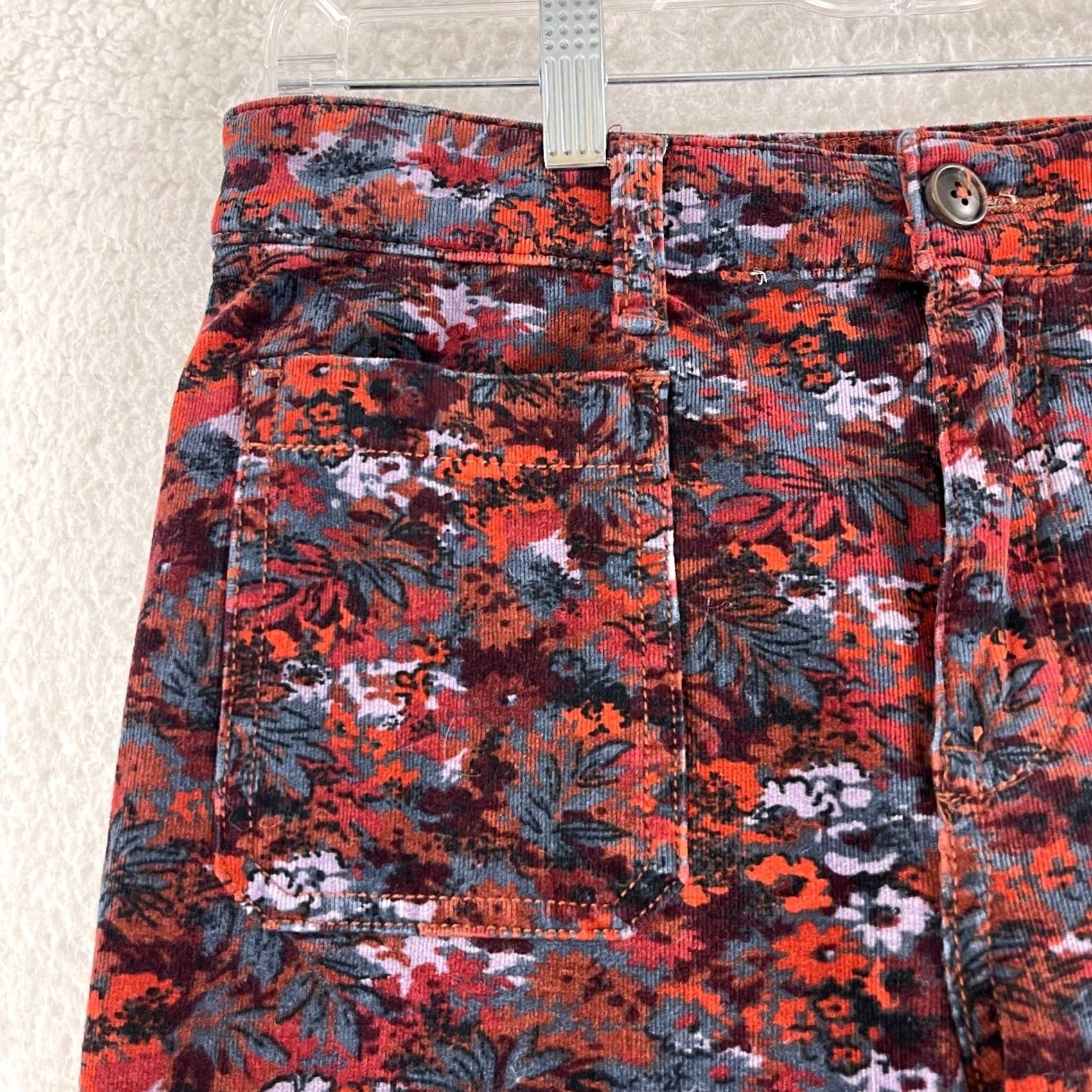 Anthropologie Pilcro Anthropologie Maroon Floral Corduroy High-Rise Skinny Pants Womens 29 Size 29" - 4 Thumbnail