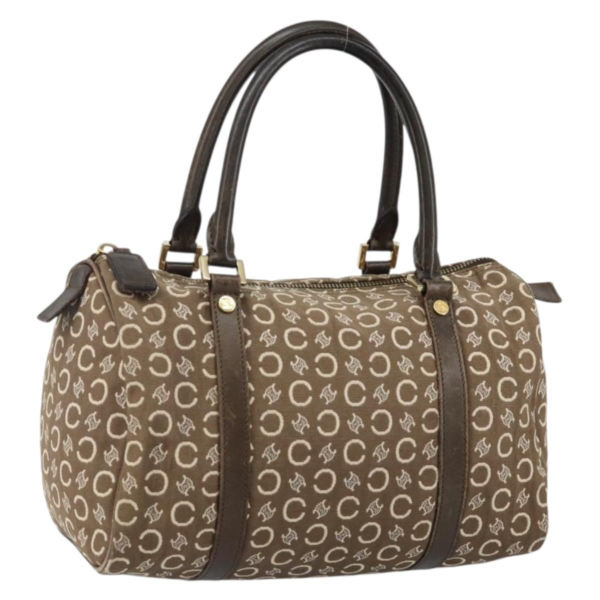 CELINE C Macadam Canvas Mini Boston Bag Brown Gold