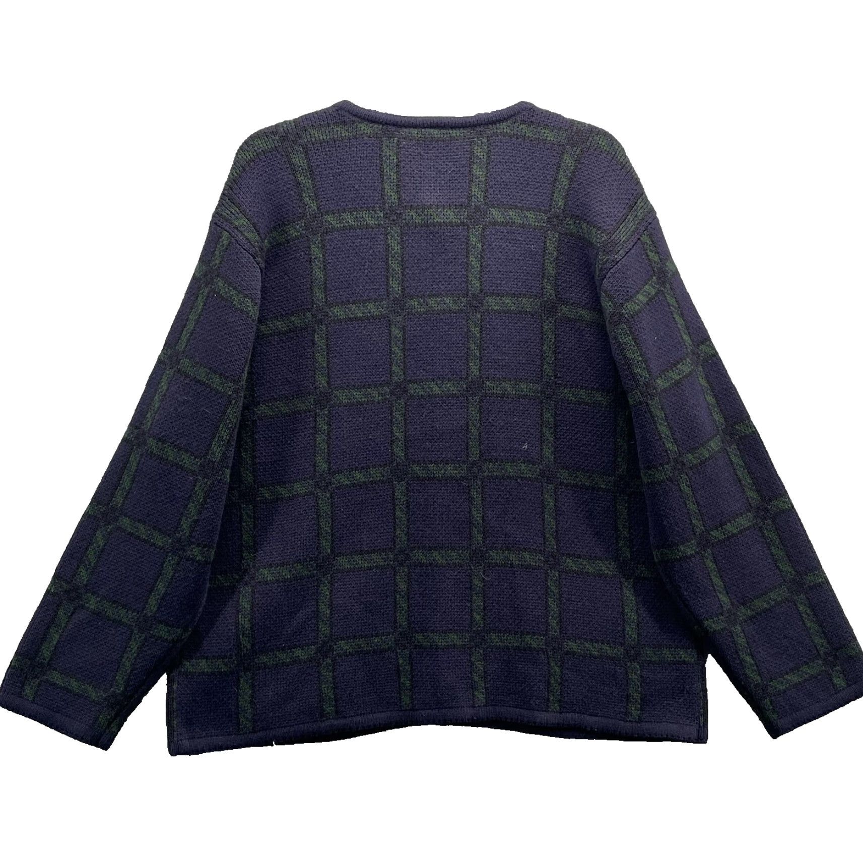 Vintage VINTAGE Classic Elements Cardigan Unisex Adults Large Plaid 90s Preppy Academia Blue Knit Chunky Oversized Button Embroidered Long Sleeve Round Neck Size L / US 10 / IT 46 - 2 Thumbnail