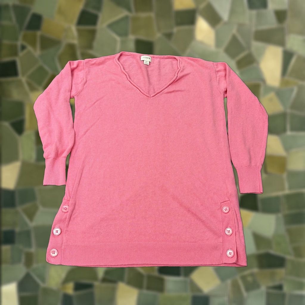J.Crew J Crew Tunic Sweater Womens XS Pink Linen V Neck Long Sleeve Button Hem Size XS / US 0-2 / IT 36-38 - 1 Thumbnail