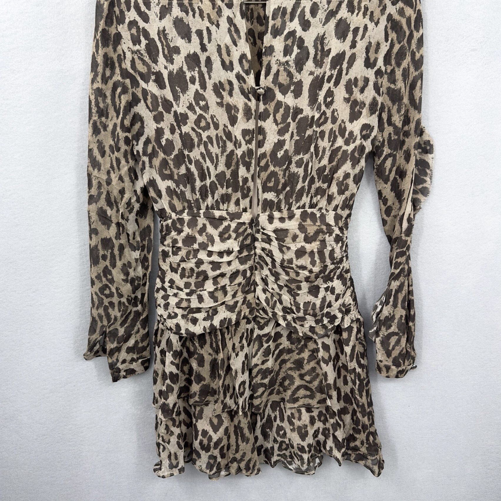 NICHOLAS NICHOLAS Leopard Print Dress Womens Small Short Mini Ruffle Silk Blend Lined Brown Casual Business Party 90s Theme Womens S Size S / US 4 / IT 40 - 4 Thumbnail