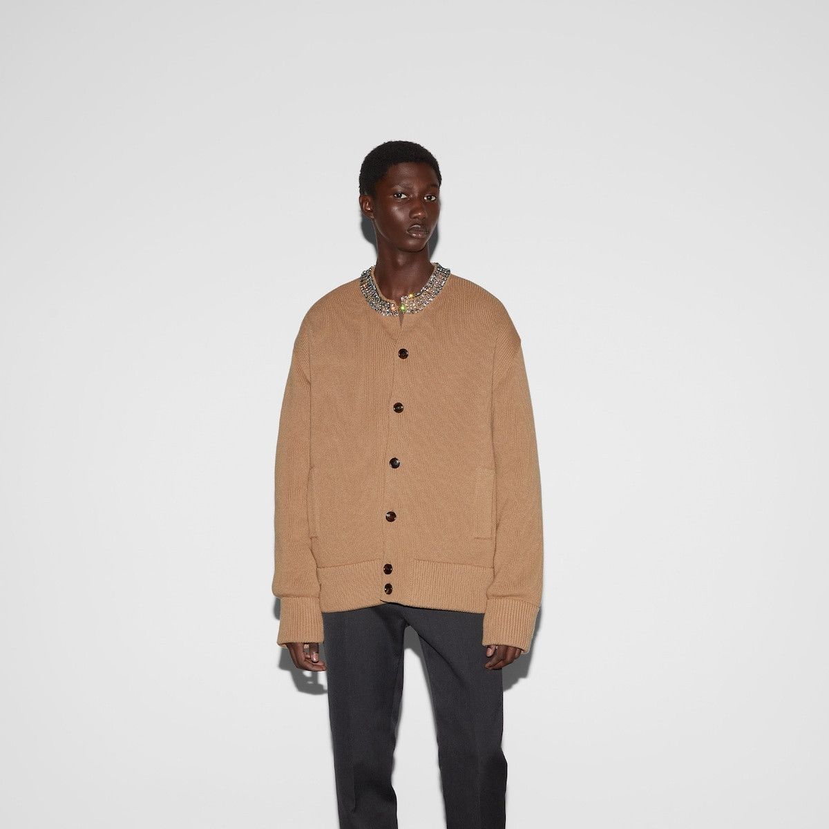 Gucci o1s1wg110925 Rib Stitch Cardigan With Embroidery in Camel Size US L / EU 52-54 / 3 - 3 Thumbnail