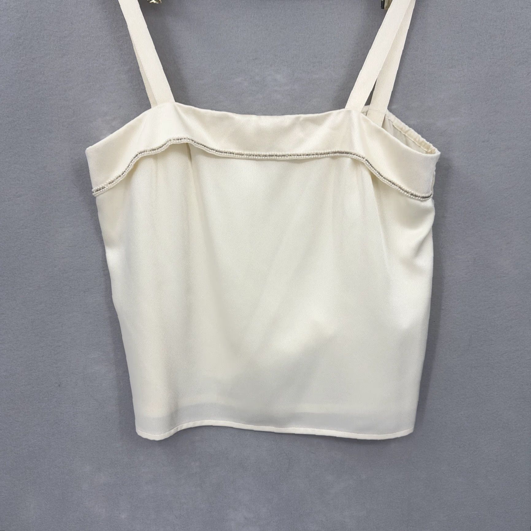 Vintage VINTAGE Lillie Rubin Pearl Lined Blouse Womens 10 Sleeveless Cami Quiet Luxury Shirt 10 Ivory 1980s Art Deco Embellished Mens Women Size L / US 10 / IT 46 - 4 Thumbnail