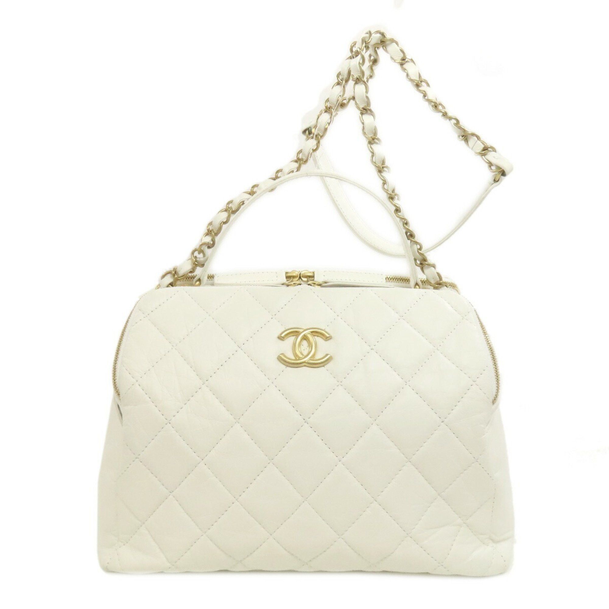 Chanel Matelasse Shoulder Bag Calf Leather Women's in White