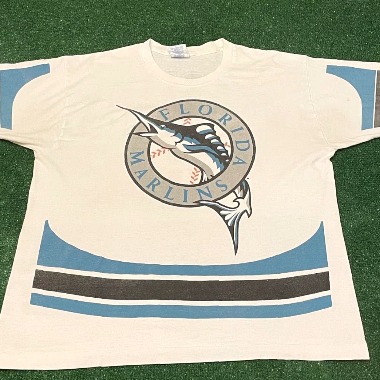 Pro Player VINTAGE 90s Florida Marlins MLB All Over Print Double Sided Shirt Mens L Size US L / EU 52-54 / 3 - 4 Thumbnail
