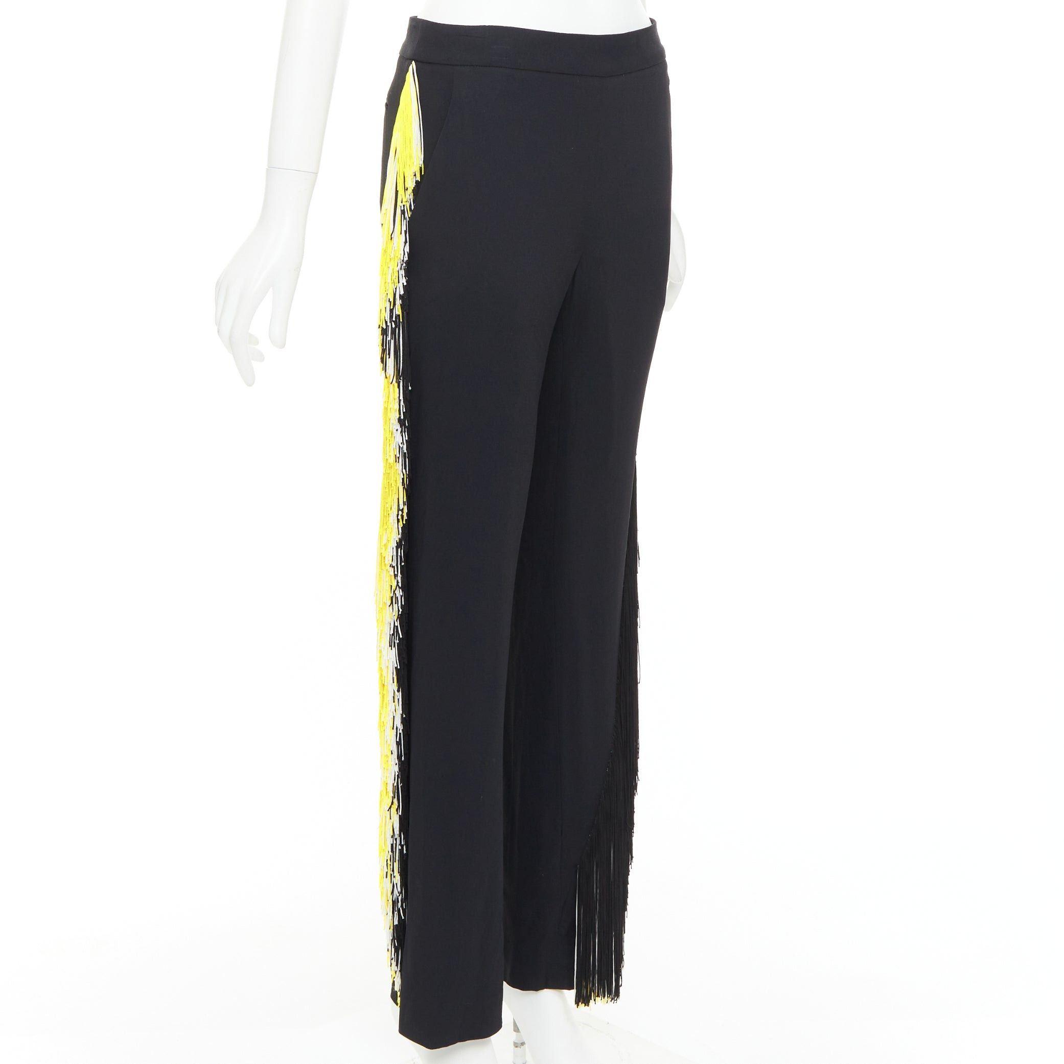 Christopher Kane CHRISTOPHER KANE black georgette yellow white fringe trim trouser pants UK8 S Size 27" / US 4 / IT 40 - 1 Thumbnail