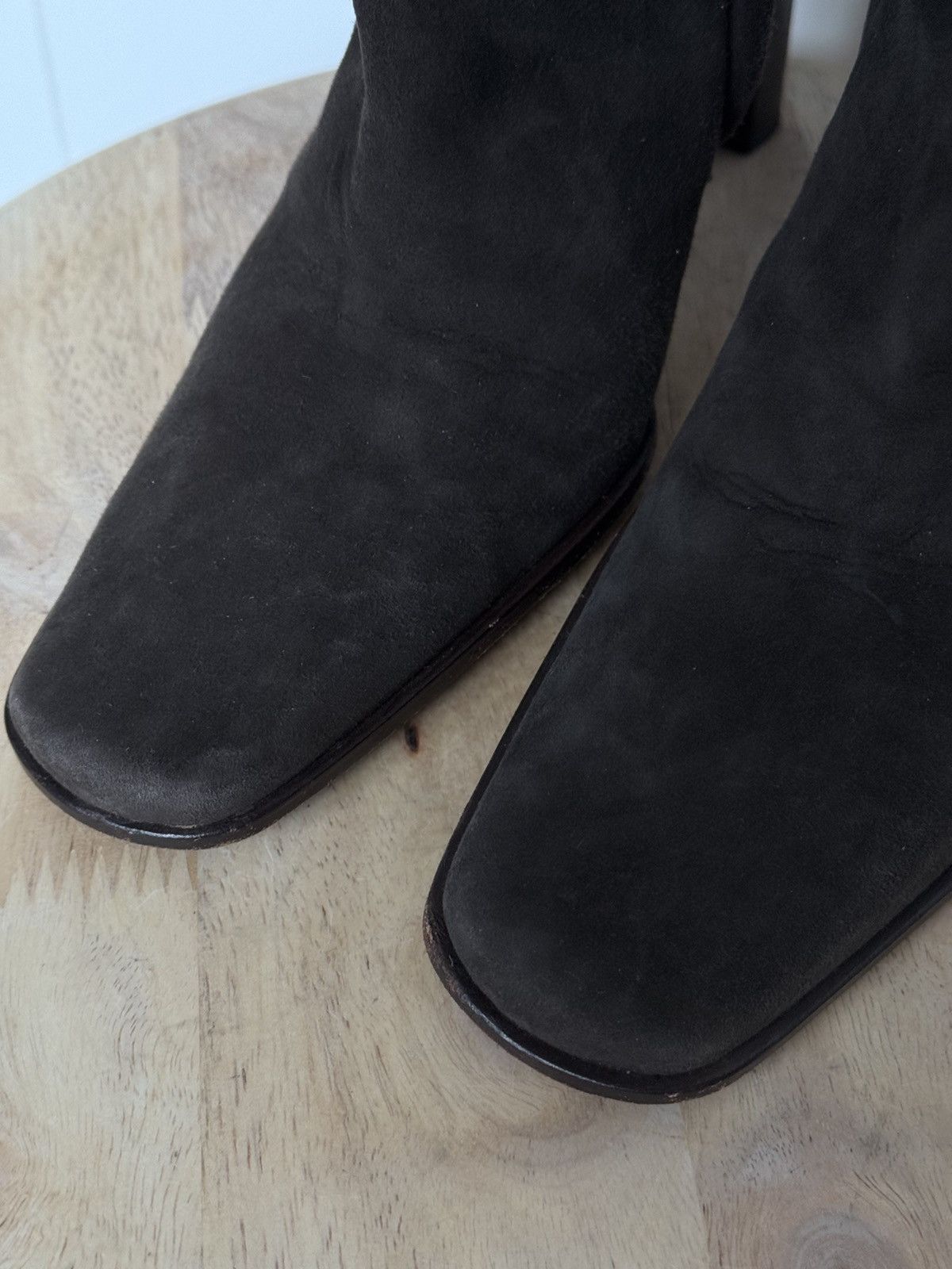Gucci × Vintage Gucci Suede Dark Brown Riding Boots Squared Toe Heels Size US 5.5 / IT 35.5 - 5 Thumbnail
