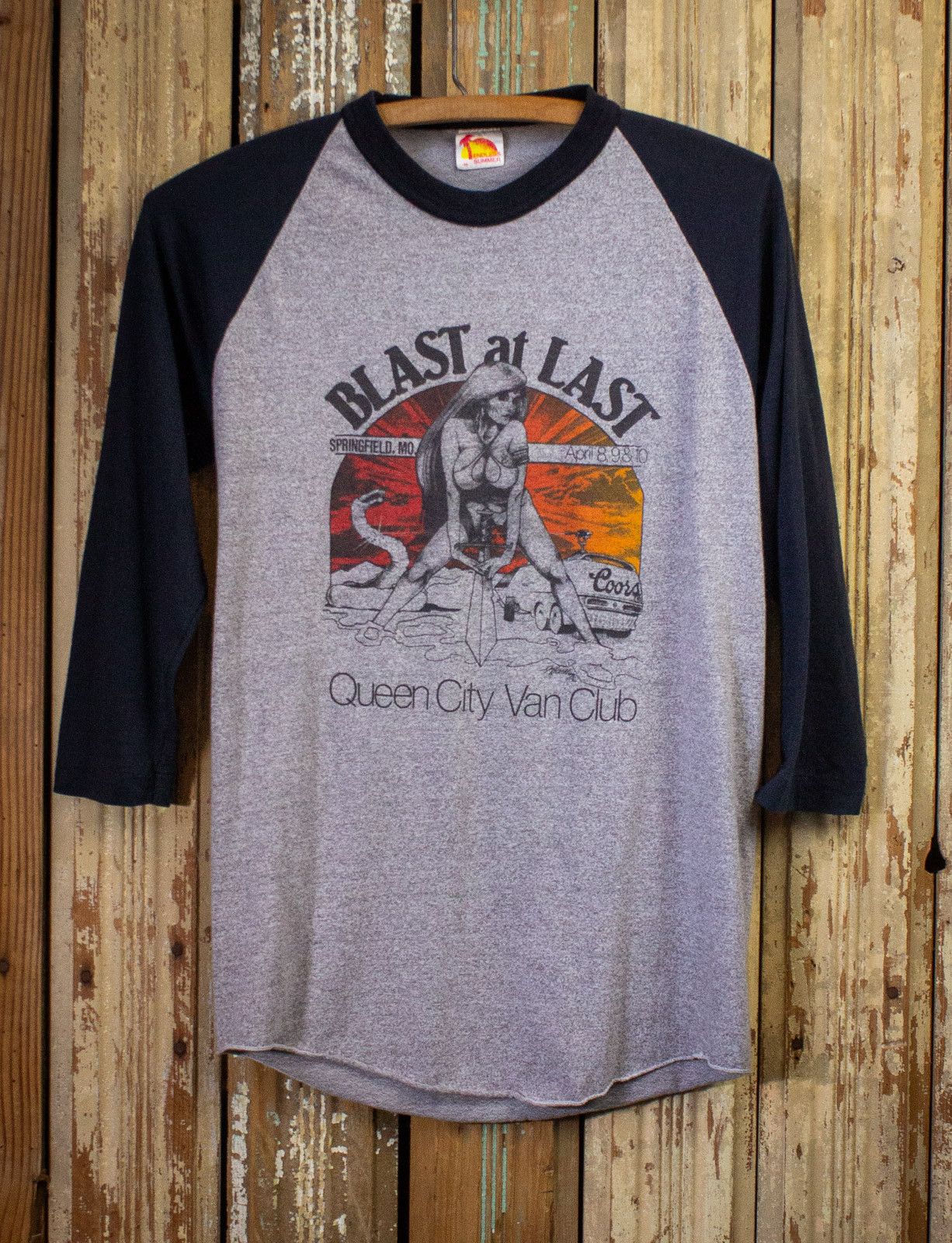 Image of Vintage Queen City Van Club Raglan Graphic T Shirt 80's in Grey, Men's (Size Small)