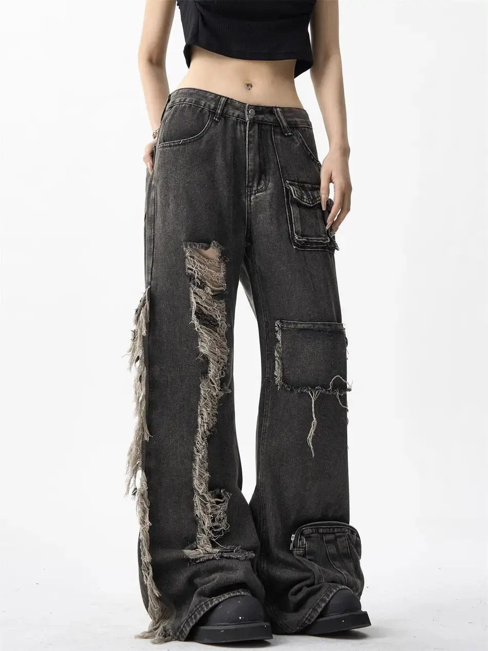 Japanese Brand Loose wide leg distressed jeans Size US 32 / EU 48 - 2 Thumbnail