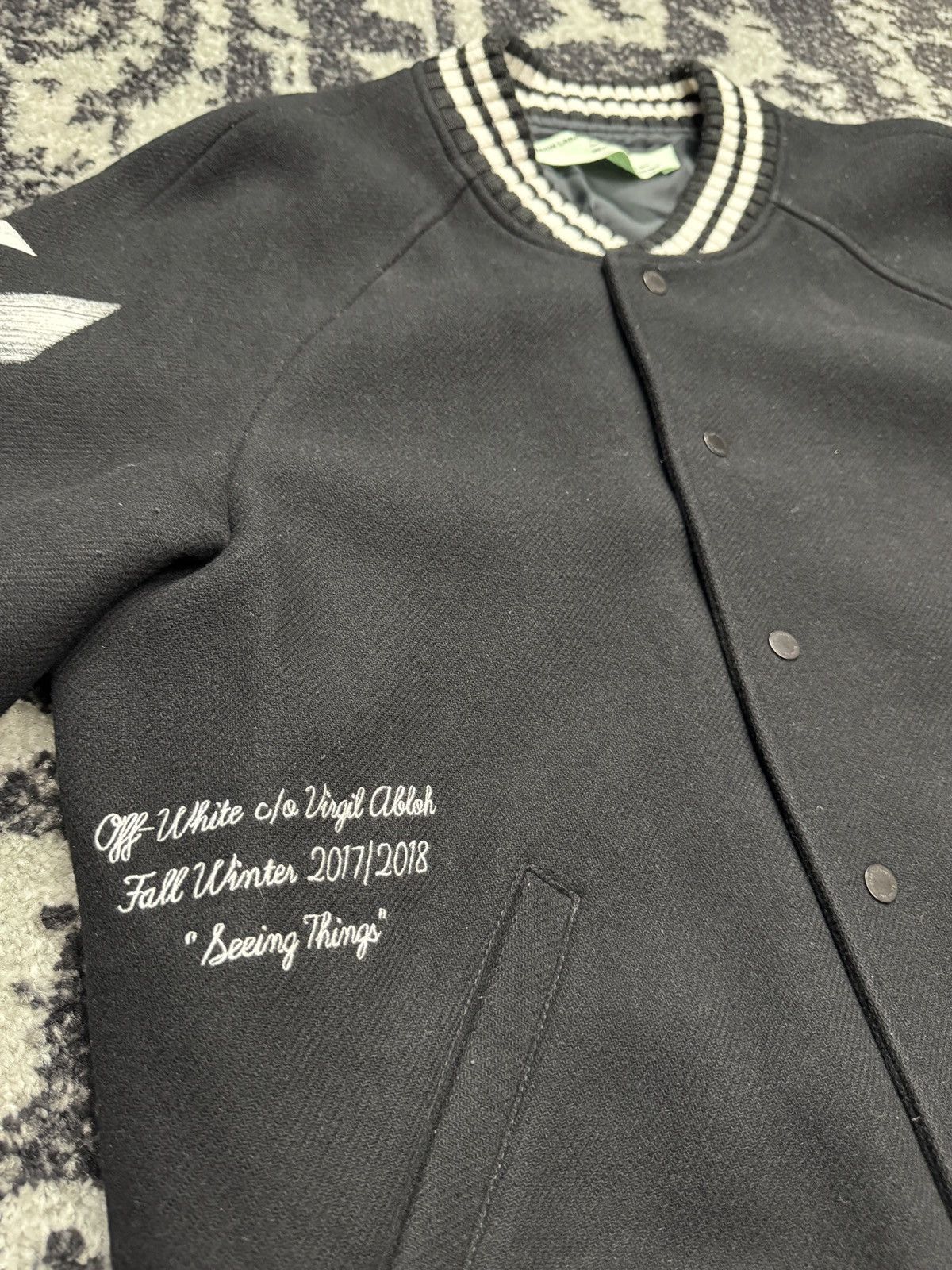 Off-White Virgil Abloh Off-White “Seeing Things” Varsity Bomber Jacket Size US L / EU 52-54 / 3 - 3 Thumbnail