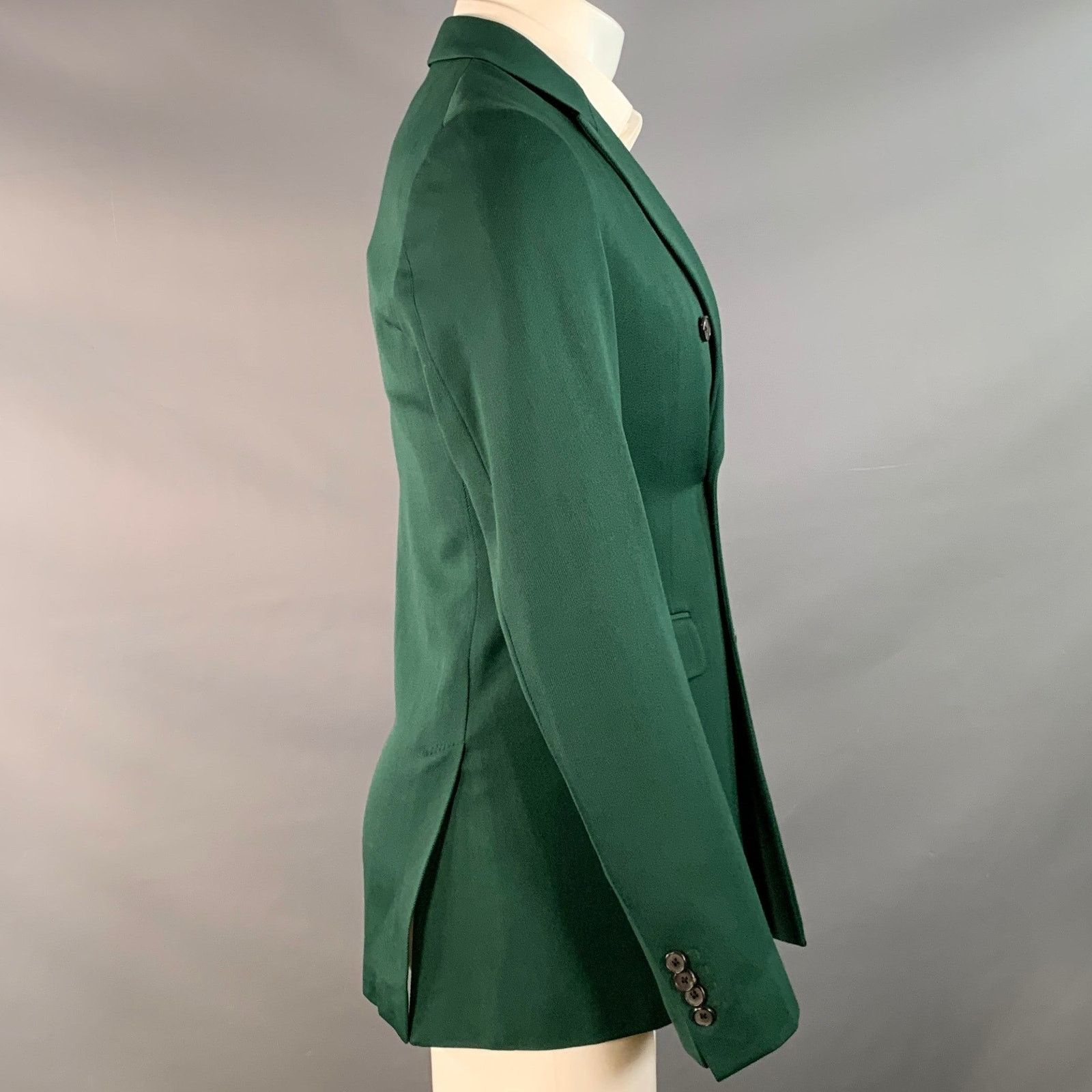Calvin Klein 205W39NYC Green Wool Twill Double Breasted Peak Lapel Sport Coat Size 36R - 2 Thumbnail