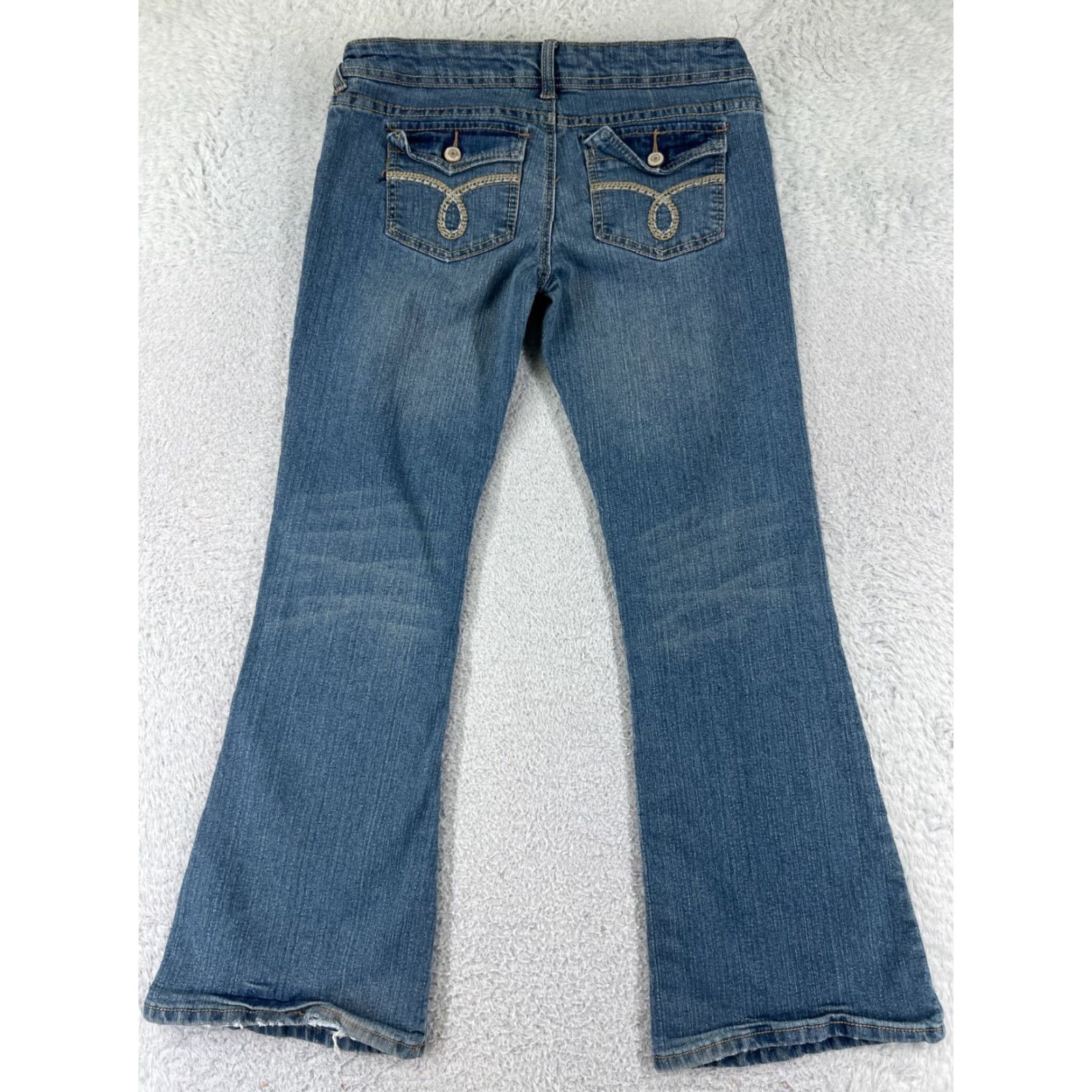 Vintage Rue21 Pants Womens 7 Blue Denim Jeans Flared Cotton Blend Stretch Embroidered Size 28" / US 6 / IT 42 - 2 Thumbnail