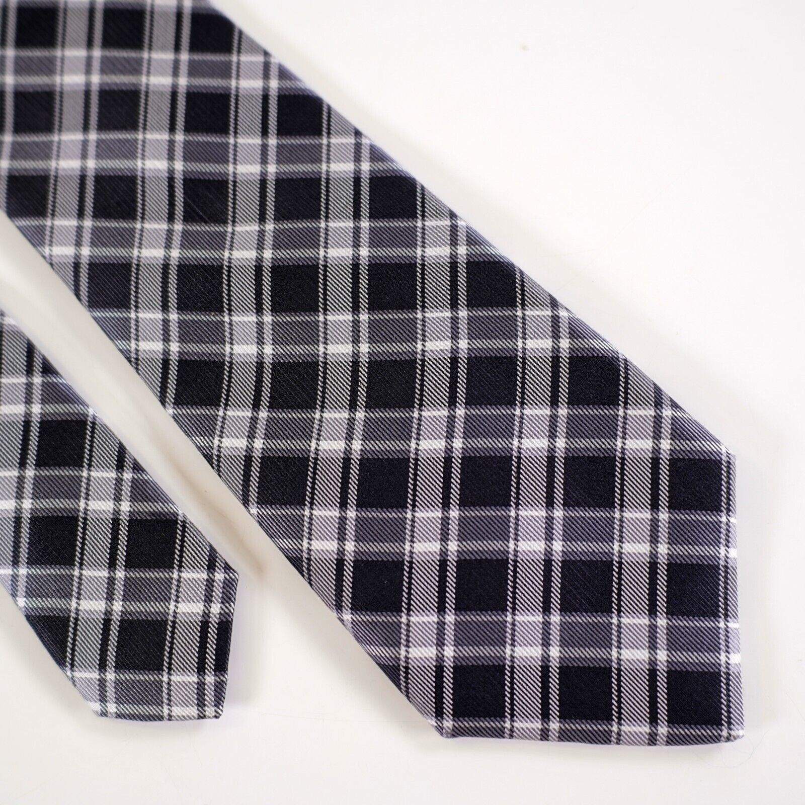 Michael Kors Michael Kors Gray Silver Plaid Woven Silk Tie Size ONE SIZE - 1 Thumbnail