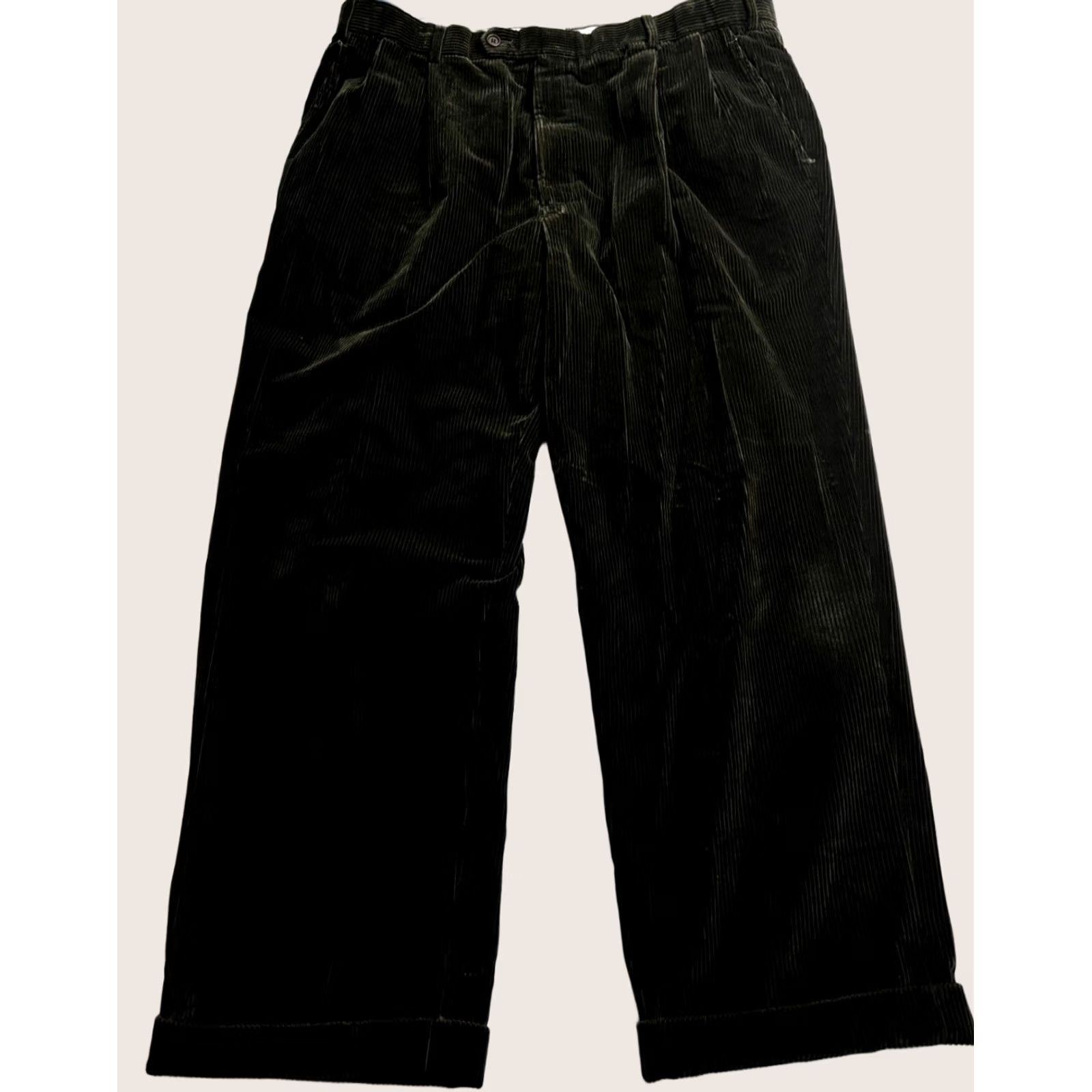 Brooks Brothers VINTAGE Brooks Brothers Loro Piana Italy Green Corduroy Whale Pants Mens Pleated 39x28 Size US 39 - 1 Thumbnail