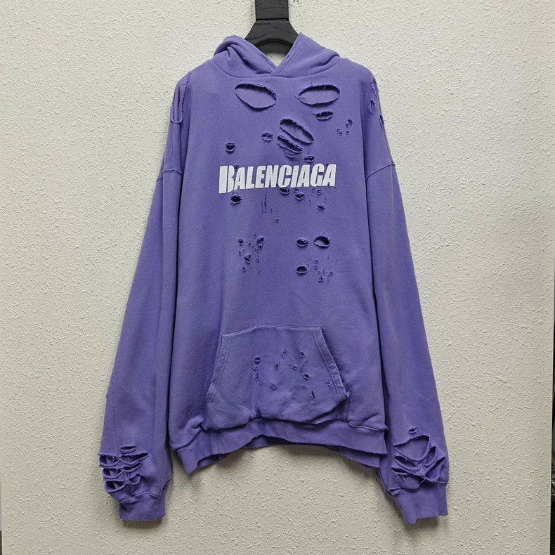 Balenciaga Purple Logo Distressed Hoodie - dmc