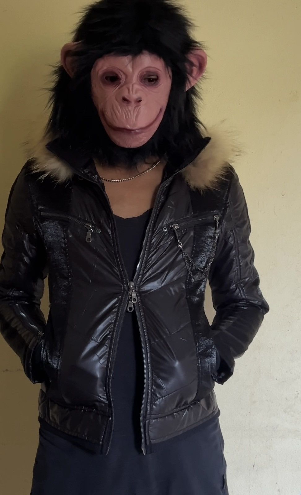 Japanese Brand Xfrm Fur Hood Chain Puffer Jacket Black Y2K Vkei Grunge Size US M / EU 48-50 / 2 - 2 Thumbnail