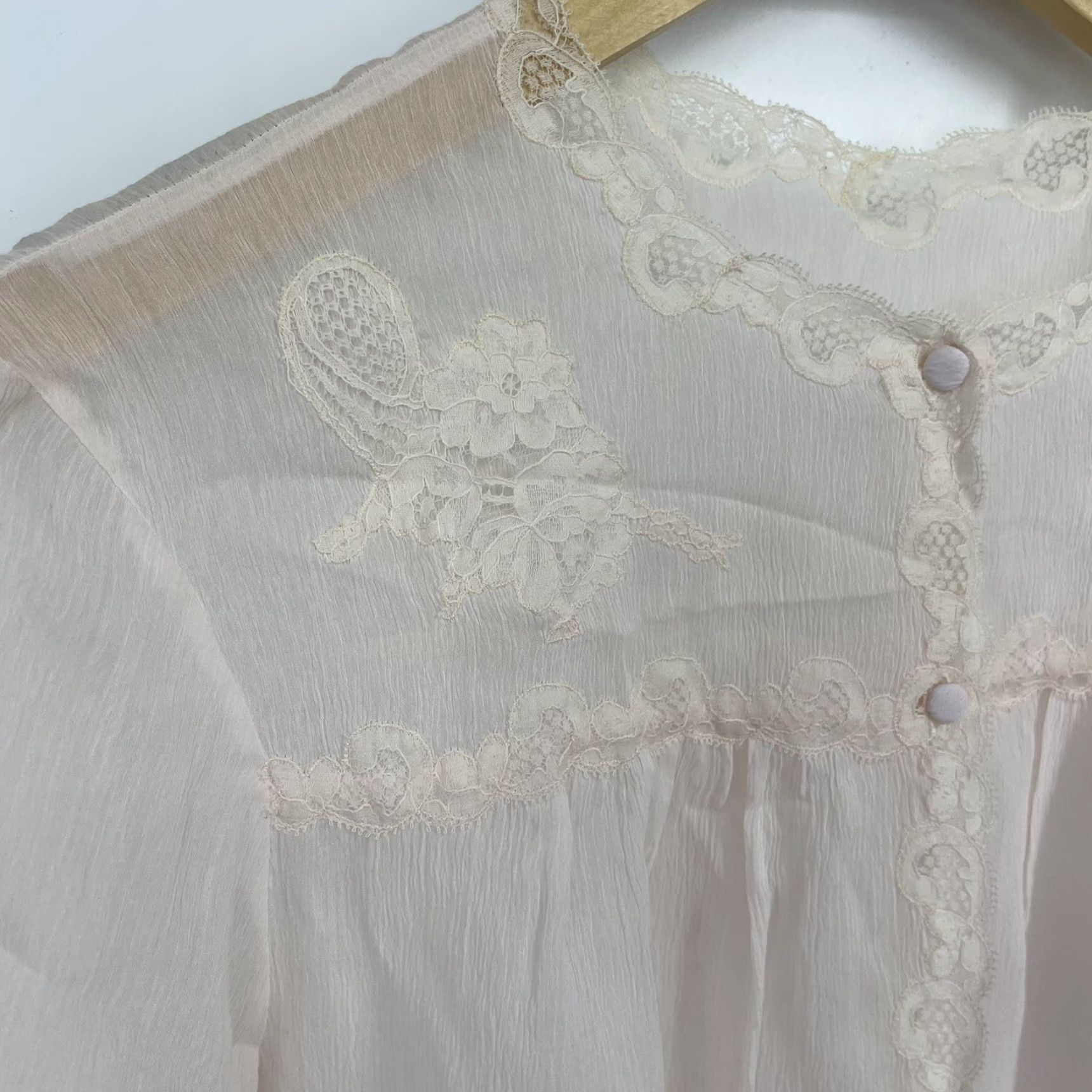 Vintage VINTAGE Lora France Robe Womens Medium Chiffon Lace Pink 1970s Read Sissy Coquette Art Deco M Ladies Size ONE SIZE - 6 Thumbnail