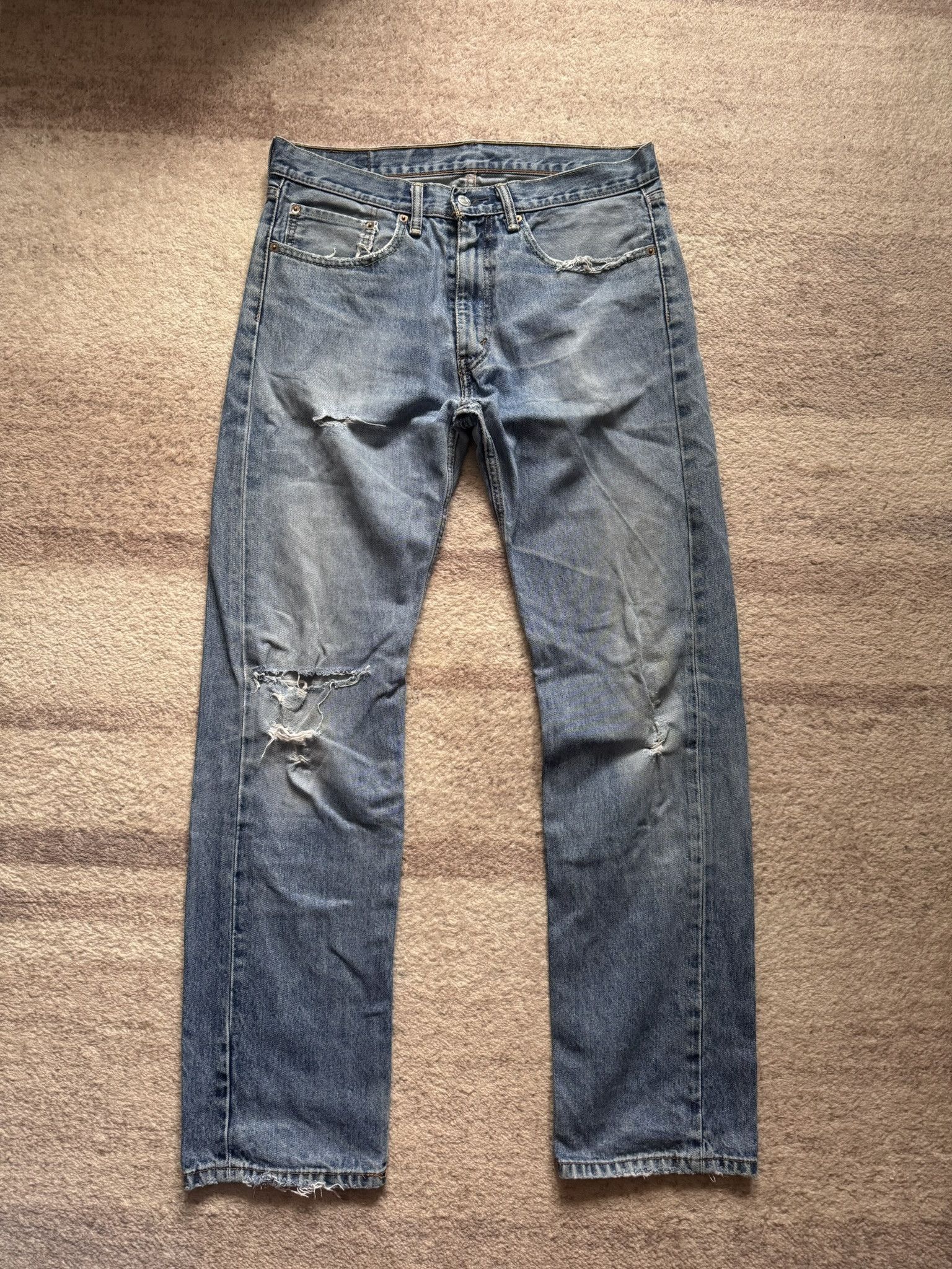 Levi's Levis 505 flared denim pants jeans y2k baby blue distressed Size US 34 / EU 50 - 1 Thumbnail