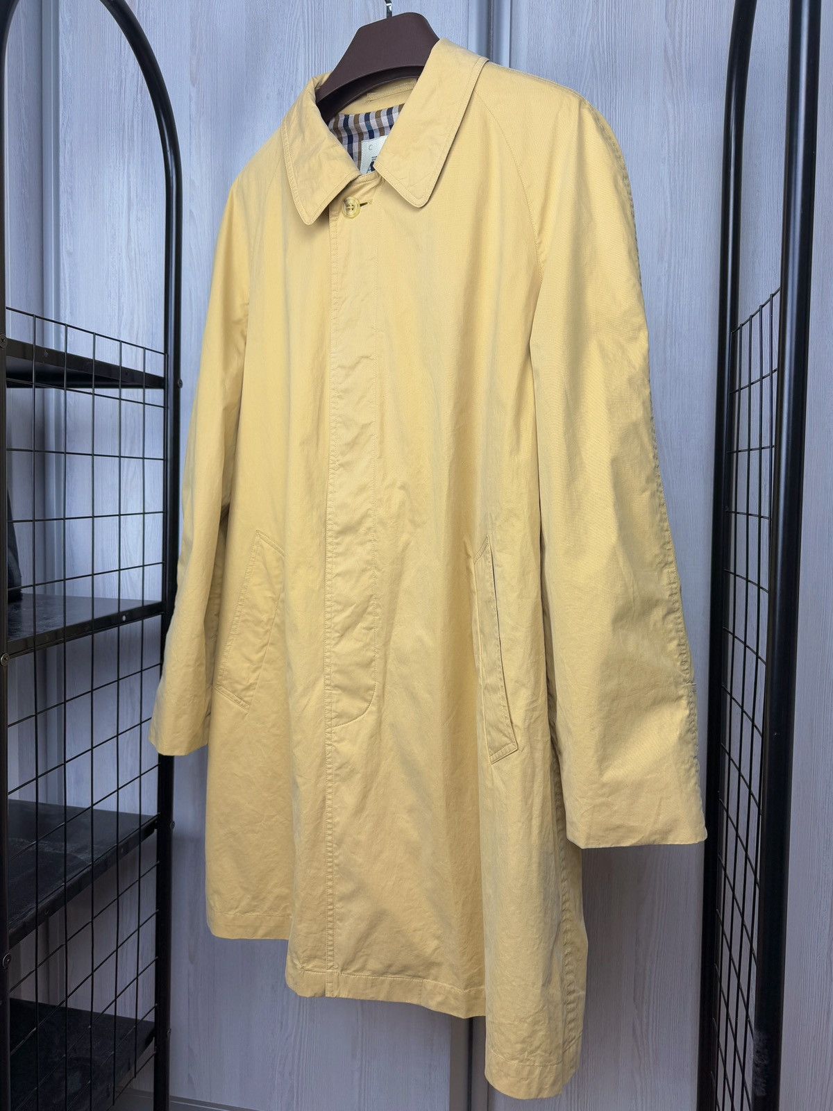 Aquascutum AQUASCUTUM Men’s Yellow Cotton Trench Raincoat Check Lining Size US M / EU 48-50 / 2 - 6 Thumbnail